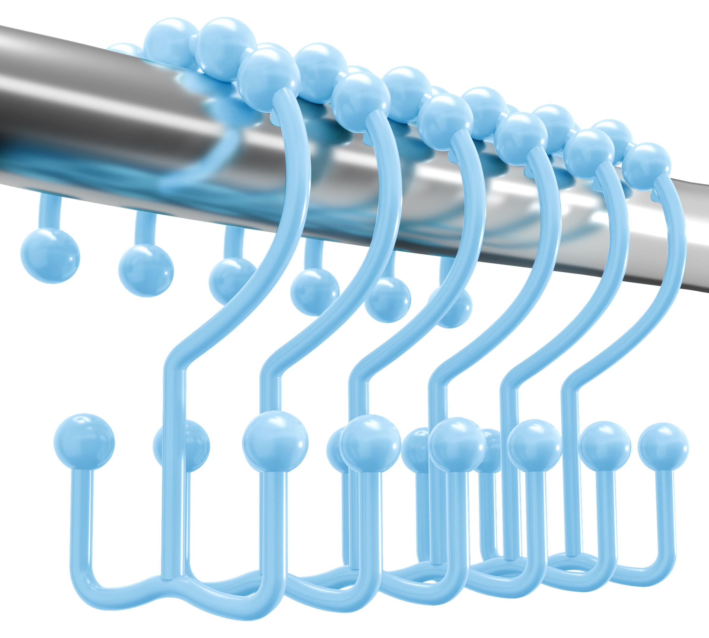Utopia Bedding 12-Pack Rustproof Double Shower Curtain Hooks - Blue Double-Sided Shower Rings for Bathroom Curtain Rods | Perfect for Modern Bathrooms & Waterproof Shower Spaces