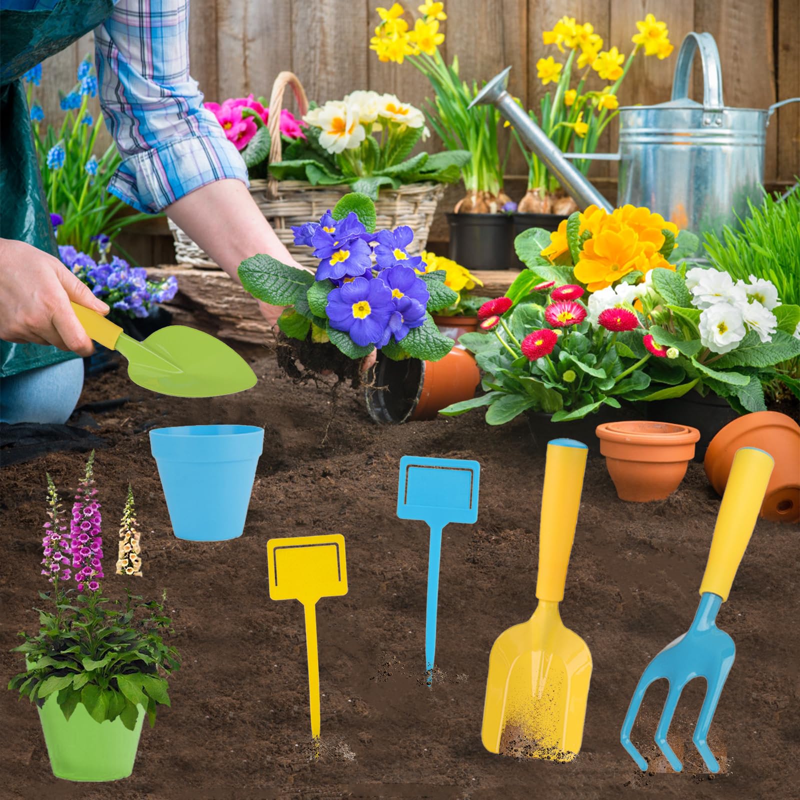 Herego 13-Piece Kids Gardening Tool Set - Shovel, Rake, Fork, Trowel, Apron, Gloves, Watering Can & Tote Bag | Durable Outdoor Toys for Toddlers & Children | Perfect for Gardening, Beach Play & Outdoor Learning Activities