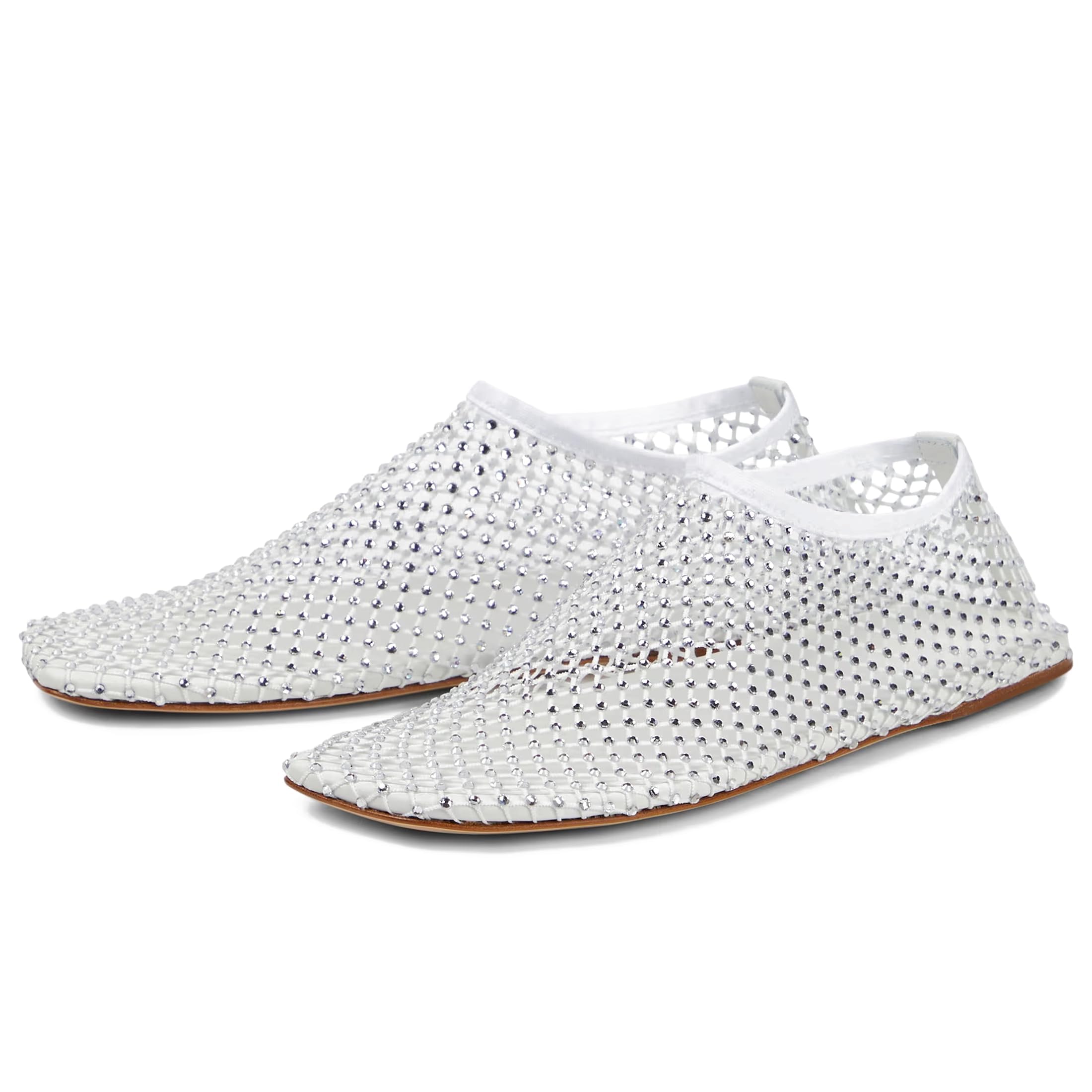Arqa Crystals Women's Mesh Ballet Flats with Rhinestone Embellishments - Comfortable Fishnet Sock Casual Shoes for Work, Party & Everyday Wear