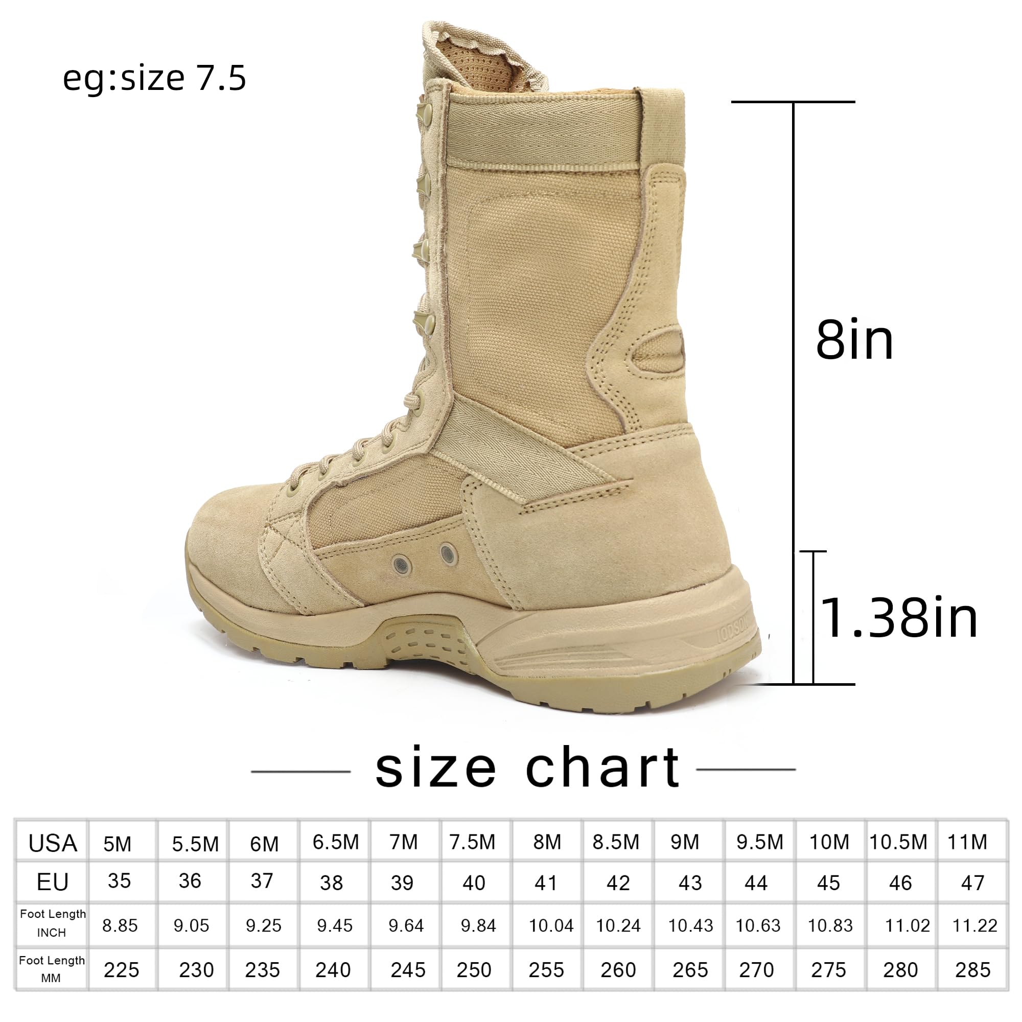 IODSON Men's 8-Inch Tactical Boots - Lightweight Combat & Military Boots for Hiking, Work, Jungle & Desert Use - Durable Leather Army Gear for Outdoor Adventures