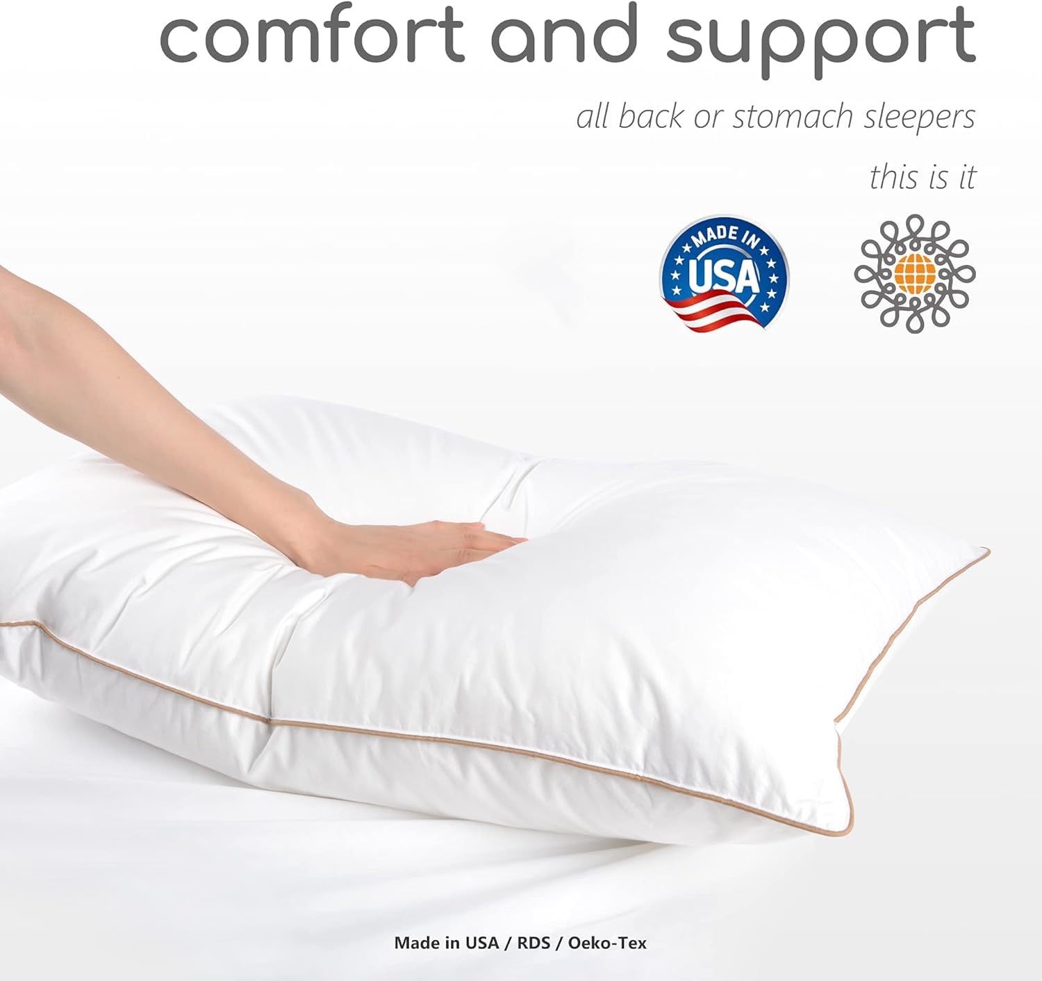 Premium Goose Down Feather Pillows Set of 2 - 20 x 26 Inches Standard Size, 100% Cotton Shell, Ultra Soft & Cooling for Side, Back & Stomach Sleepers - Perfect for Twin Beds, Guest Rooms & Luxury Hotels (Made in USA)