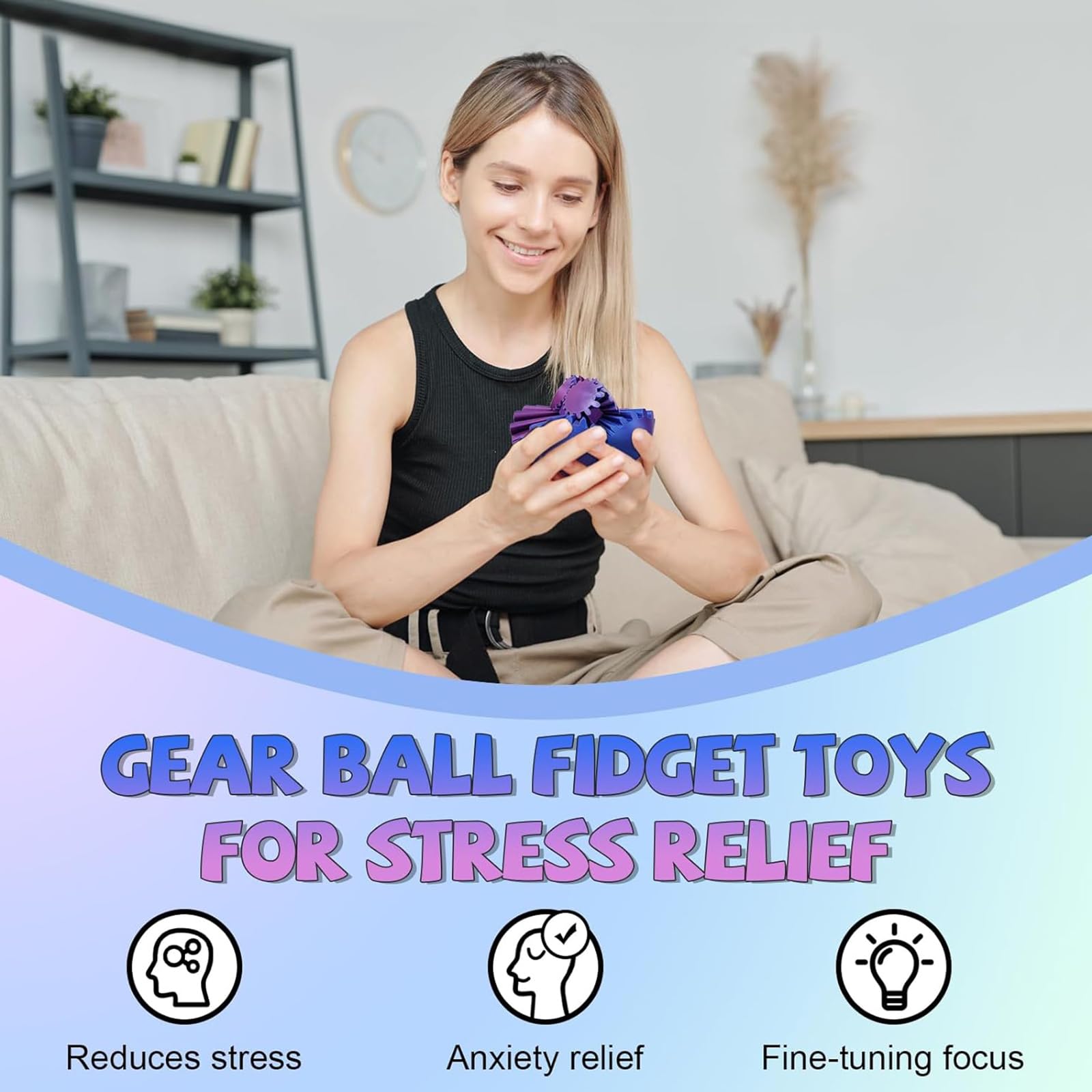 3D Printed Gear Sphere Fidget Toy - Stress Relief & Anxiety Relaxation Ball - Spin Cube Desk Toy for Adults & Kids - Perfect for Office, School, and Travel Use