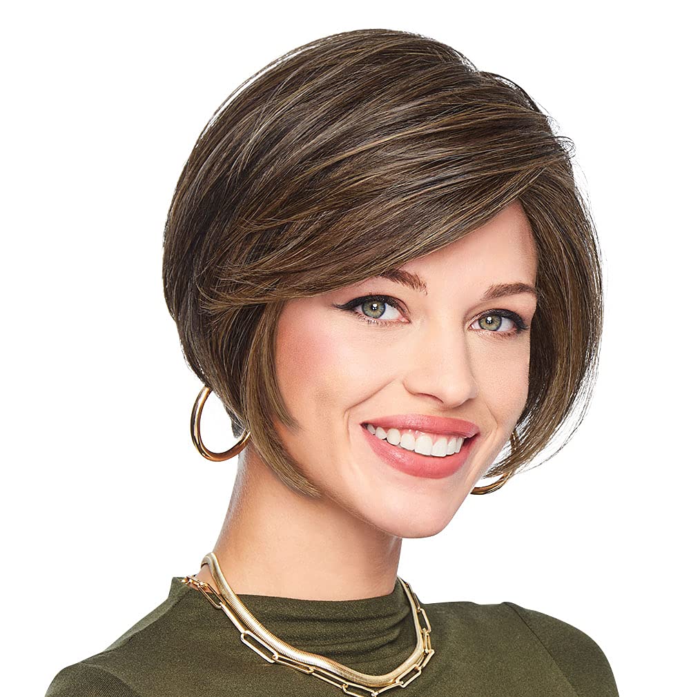 Raquel Welch Heard It All Classic Tapered Layered Short Wig by Hairuwear - Average Cap Size, RL6/8 Dark Brown Synthetic Hair | Perfect for Cosplay, Costume Parties & Everyday Wear