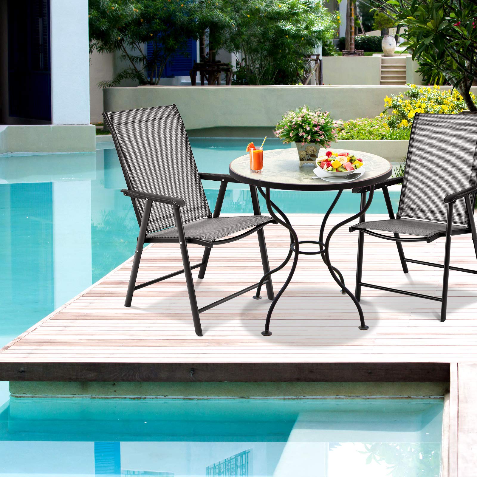 SAFSTAR 4-Pack Folding Patio Chairs with Armrests - Lightweight Outdoor Dining Chairs for Backyard, Deck, Lawn, Porch & Picnic - Portable Foldable Chairs for Adults, Camping, BBQs & Garden Parties