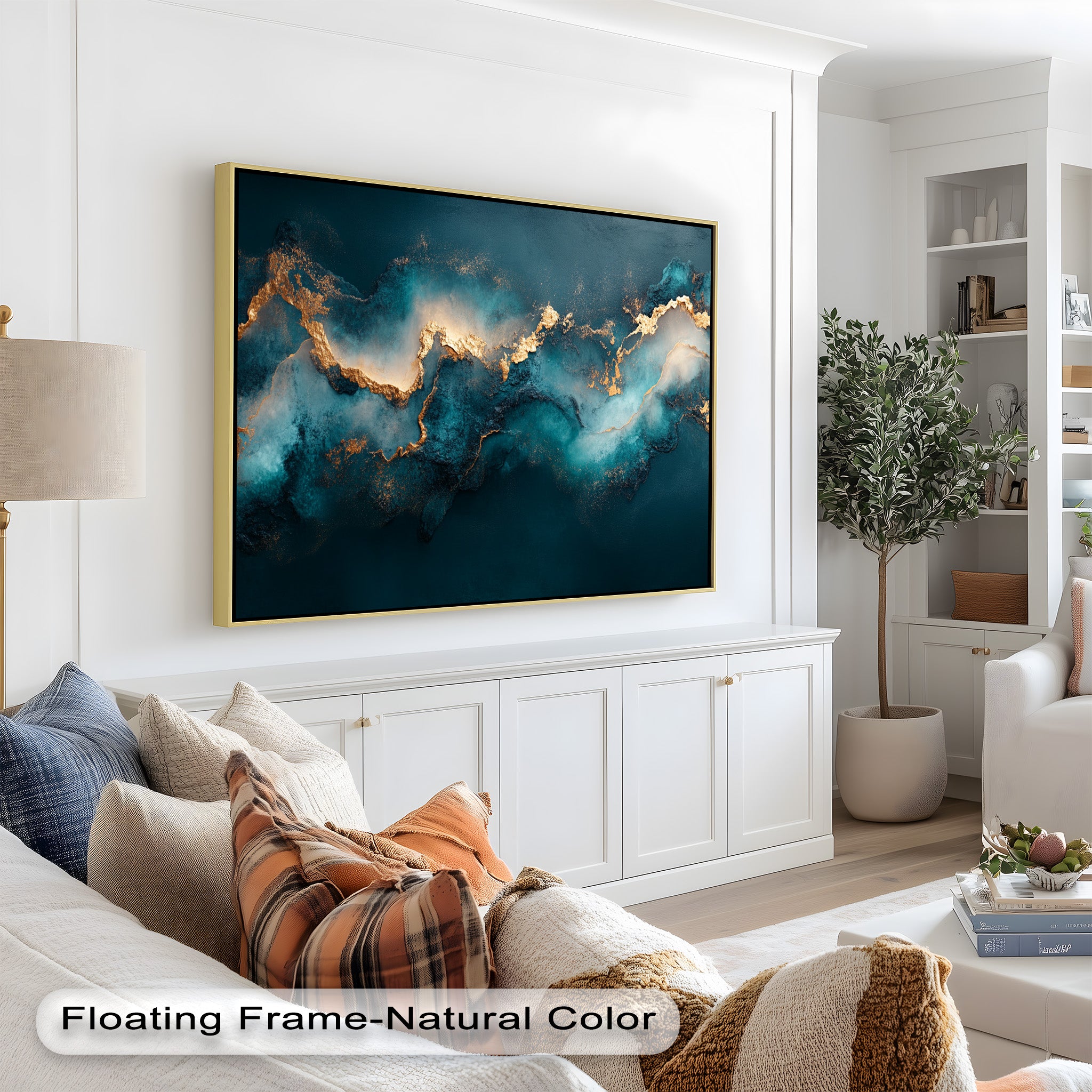 Abstract Blue and Gold Swirls Oil Painting - Modern Luxury Wall Art for Living Room, Bedroom & Office Decor