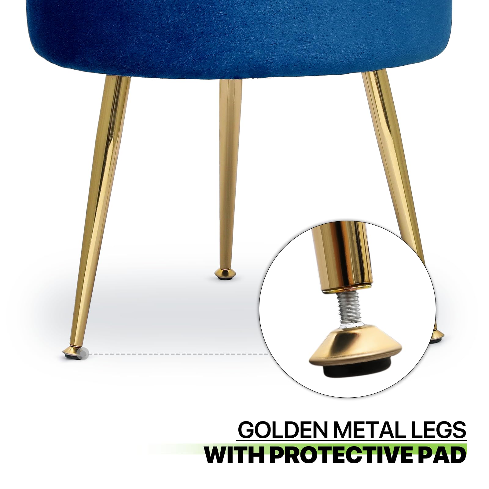 Magshion Velvet Vanity Stool - Round Ottoman Makeup Chair with Sturdy Metal Legs, Small Footstool for Dressing Table, Bedroom, Living Room | Perfect for Makeup Vanity, Reading Nook & Cozy Home Decor (Blue)