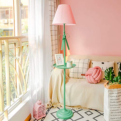 Nordic Pink Fabric Cone Floor Lamp with Bow & Plate - 1 Head Standing Light for Bedroom, Living Room & Office - Perfect for Bedside Nightstand, Reading Nook & Cozy Corner Lighting
