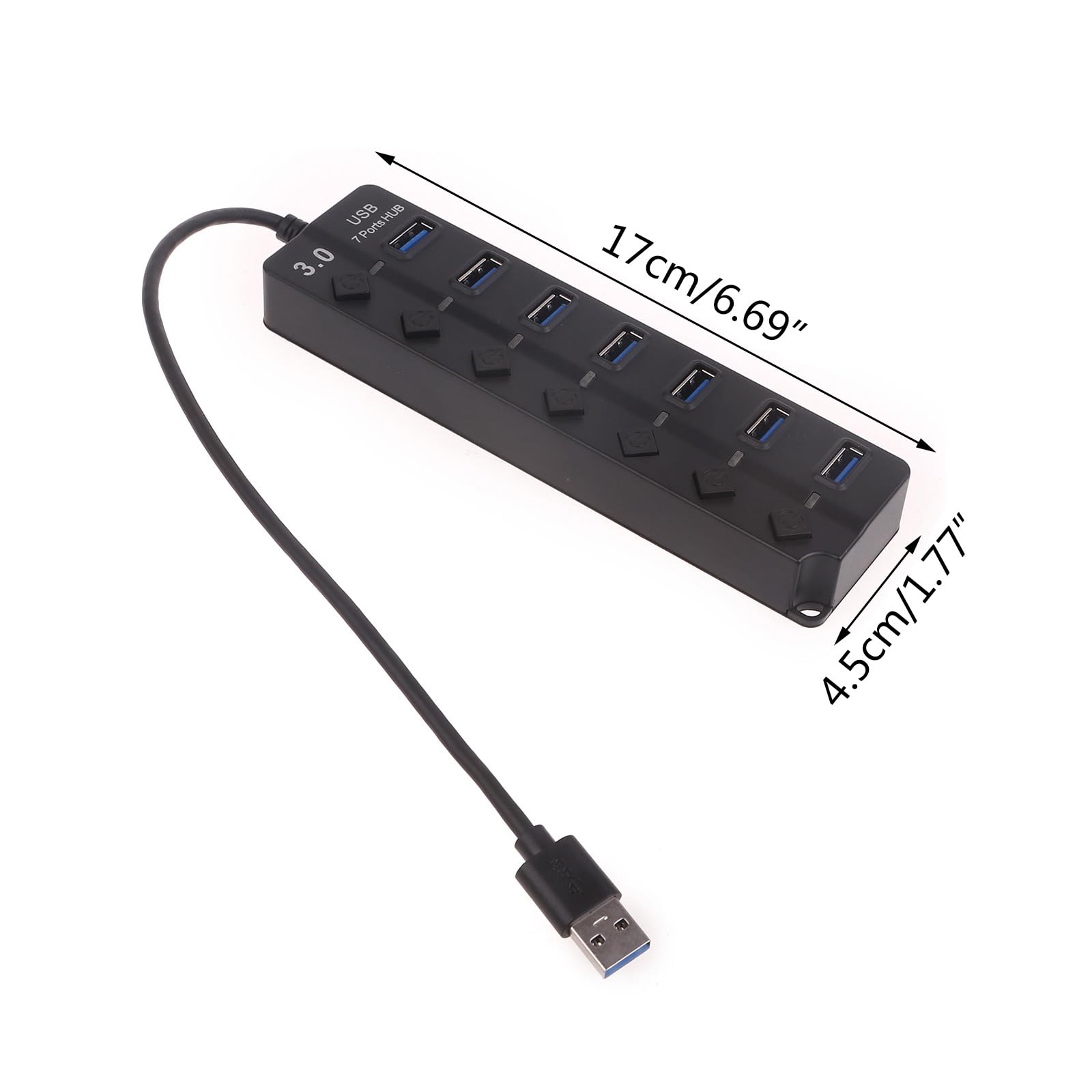 WATERBELINE 7-Port USB Hub with Individual On/Off Switches - High-Speed USB Splitter & Extension Adapter for Laptop, PC, Mac - Compact Multi-Port USB Converter for Home Office, Gaming & Travel