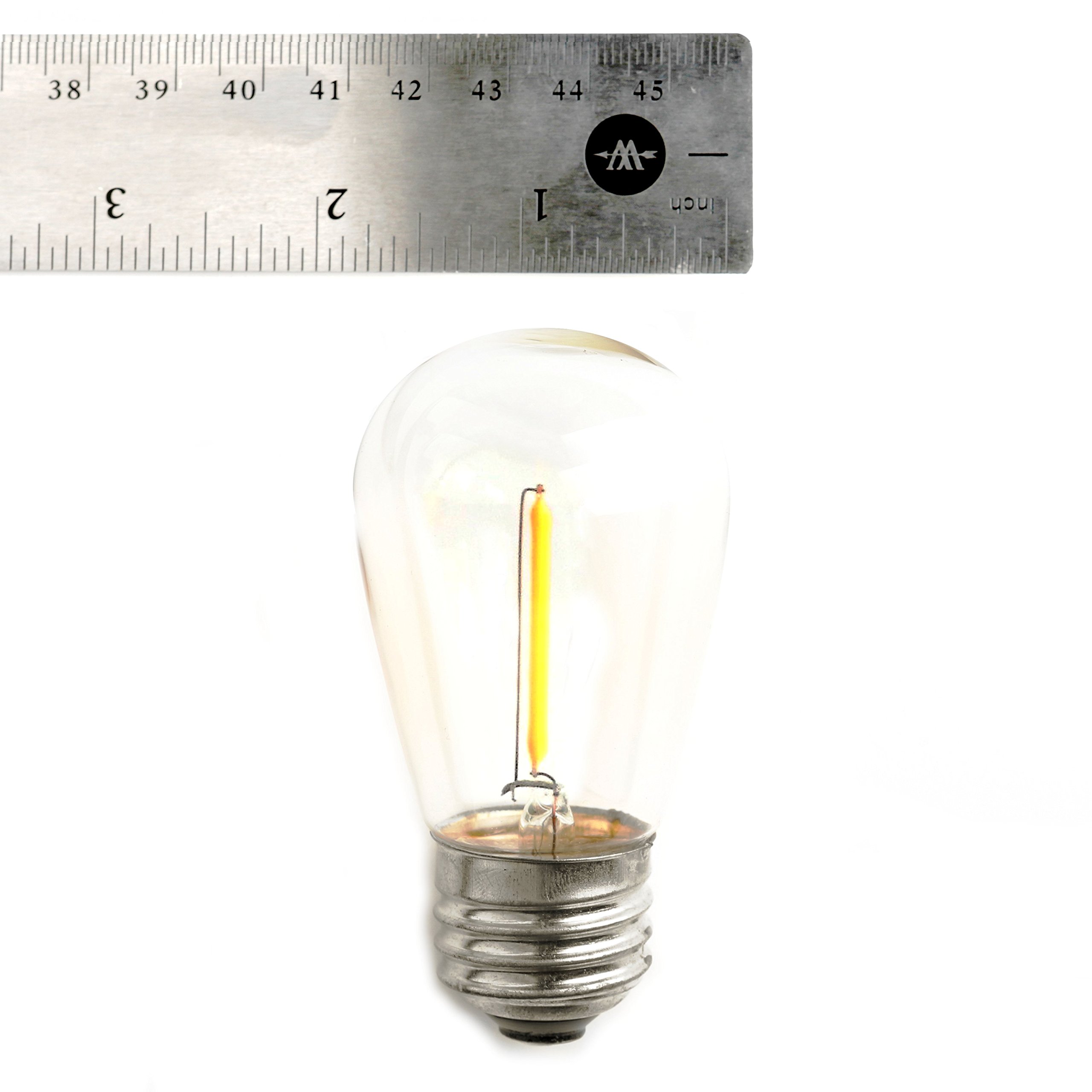 100' E26 Commercial LED Outdoor String Lights - 100 Foot 50 Socket with S14 LED Filament Bulbs (1 Watt Each) - Perfect for Patio, Garden, Backyard, and Restaurant Outdoor Lighting