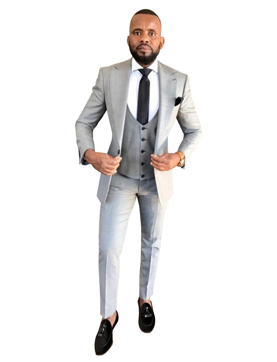 Men's 3-Piece Slim Fit Suit Set - Single Breasted Jacket with Peak Lapel, Vest & Dress Pants | Formal Business Attire for Weddings, Interviews & Office Wear