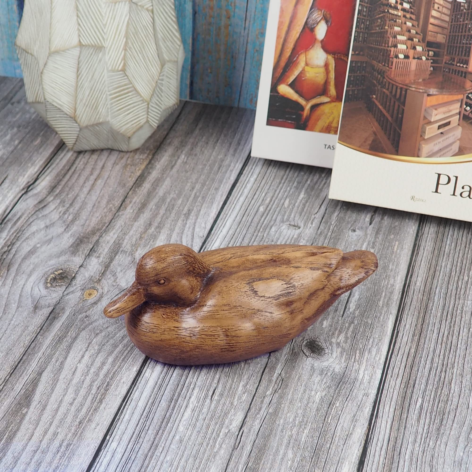 Rustic Duck Statue - Boho Home Decor Sculpture for Living Room, Resin Animal Figurine Collectible | Farmhouse & Coastal Interior Design Accent