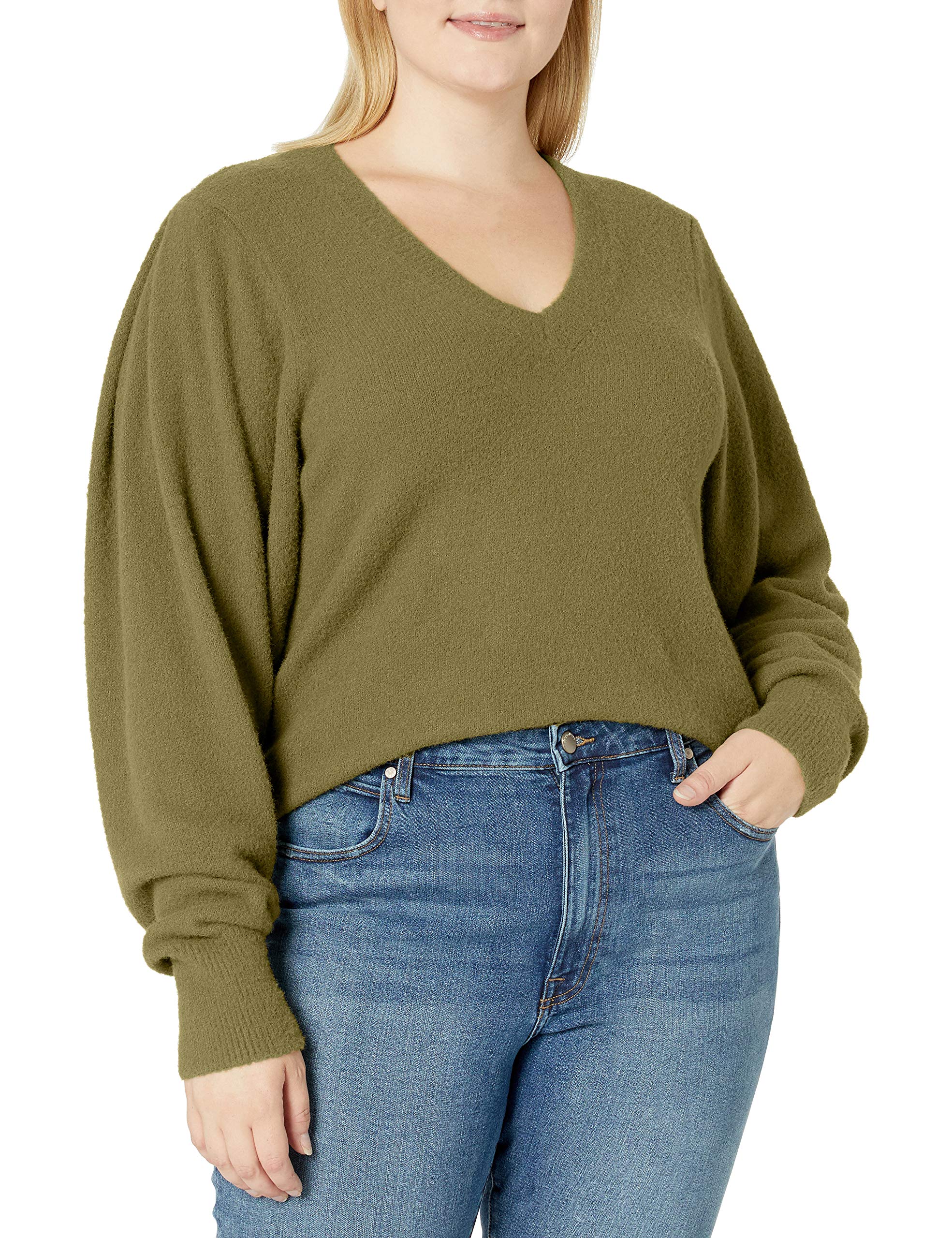 The Drop Women's Edith Pleated-Shoulder V-Neck Sweater | Soft Knit Pullover for Fall & Winter | Perfect for Office Wear, Date Nights & Casual Outfits