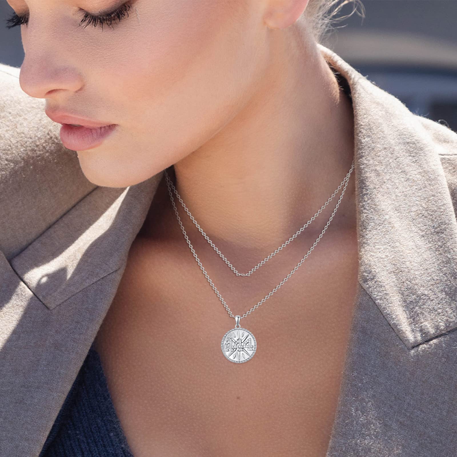 TUGHRA 444 Coin Pendant Necklace - 925 Sterling Silver Angel Number Jewelry for Women, Layered Necklace for Valentine's Day, Birthday Gifts for Wife | Spiritual Protection & Everyday Elegance