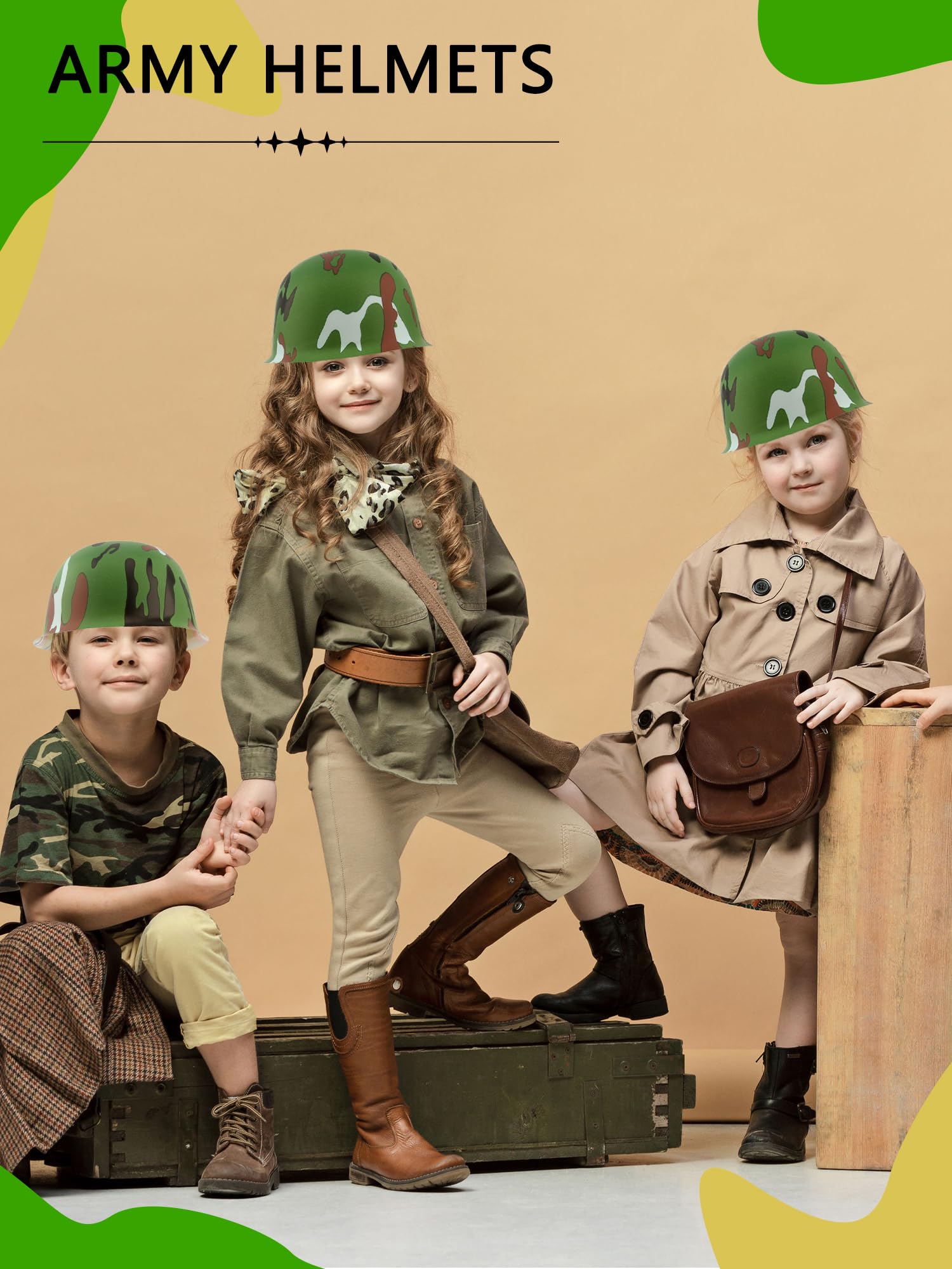 48 Pack Kids Army Helmets - Plastic Camouflage Soldier Hats for Boys & Girls - Halloween Costume Accessories & Camo Party Supplies - Perfect for Dress-Up, Role Play, and Military Themed Parties