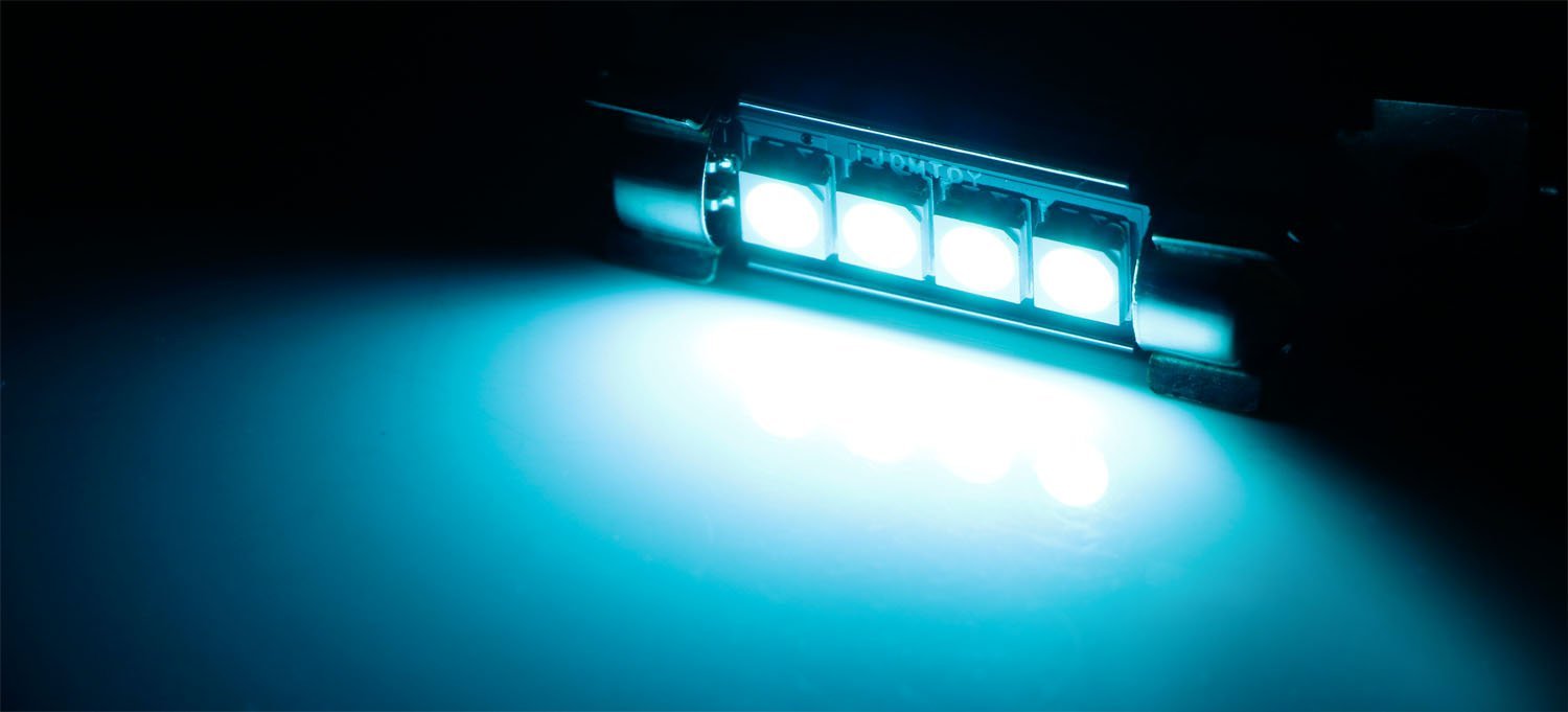 Ice Blue 4 SMD Error Free LED Light Bulb - 578 211 2 6411 Replacement for Map Dome Trunk Cargo Area - Perfect for Car Interior Lighting, Van Storage Illumination, and Vehicle Cargo Space Visibility