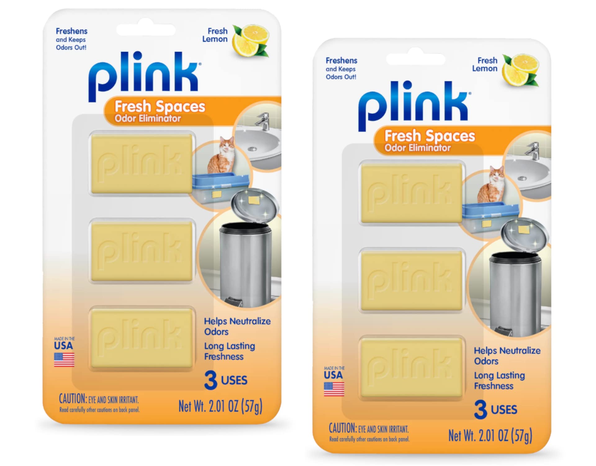 Plink Fresh Spaces Garbage Odor Eliminators - 6 Pack Lemon Scented Refills for Trash Cans & Waste Baskets | Eliminates Bad Smells in Kitchens, Bathrooms & Offices