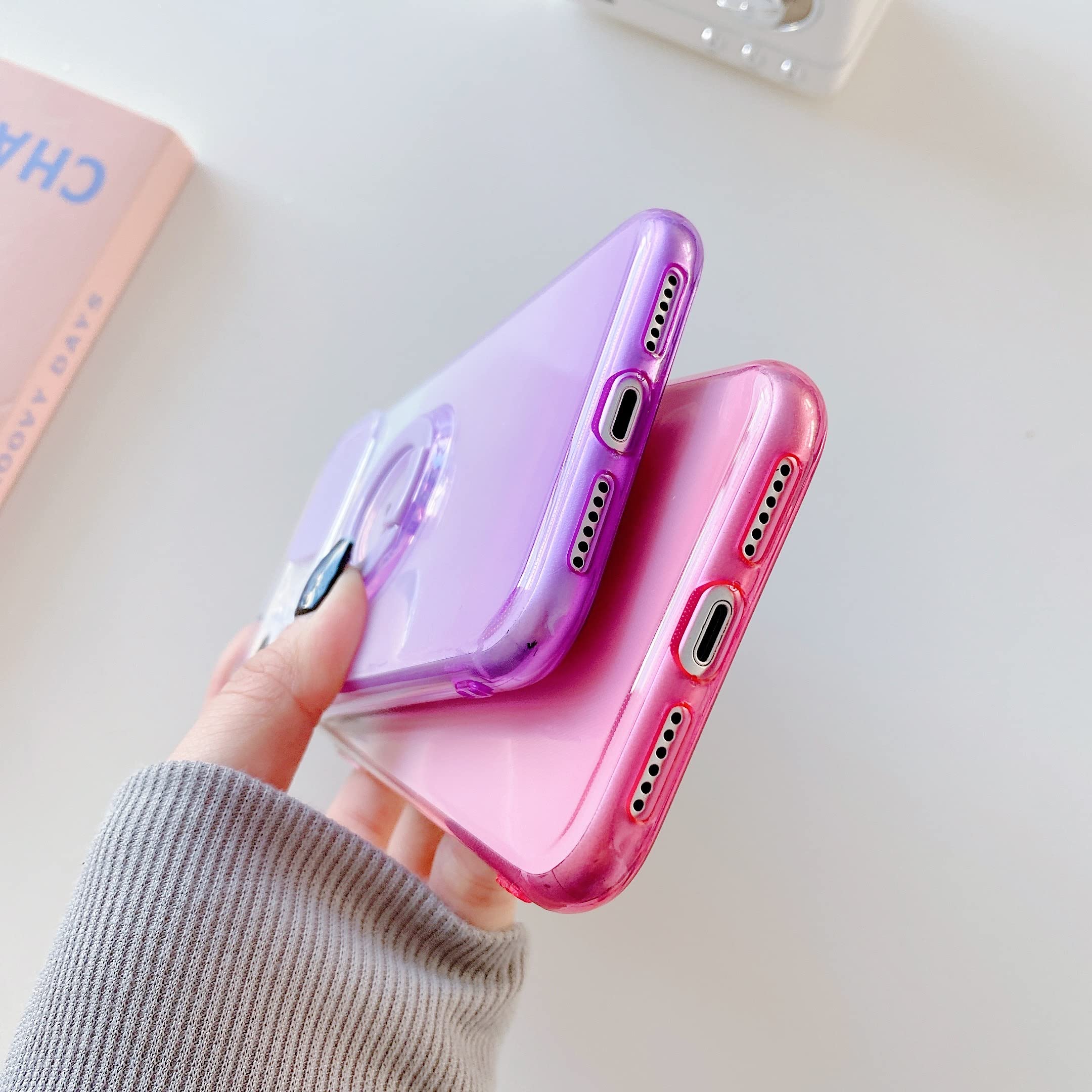 Gradient Color Crystal Case for iPhone 11 Pro Max - Soft TPU Silicone Shockproof Cover with Ring Holder, Slide Camera Lens Protection & Stand | Stylish Protective Phone Case for Everyday Use, Work & Travel