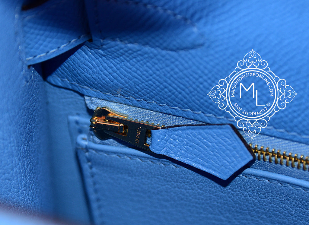 Authentic Hermes Kelly 28 Handbag in Baby Blue Epsom Leather with Gold Hardware - Luxury Designer Bag for Women, Perfect for Parties & Special Occasions