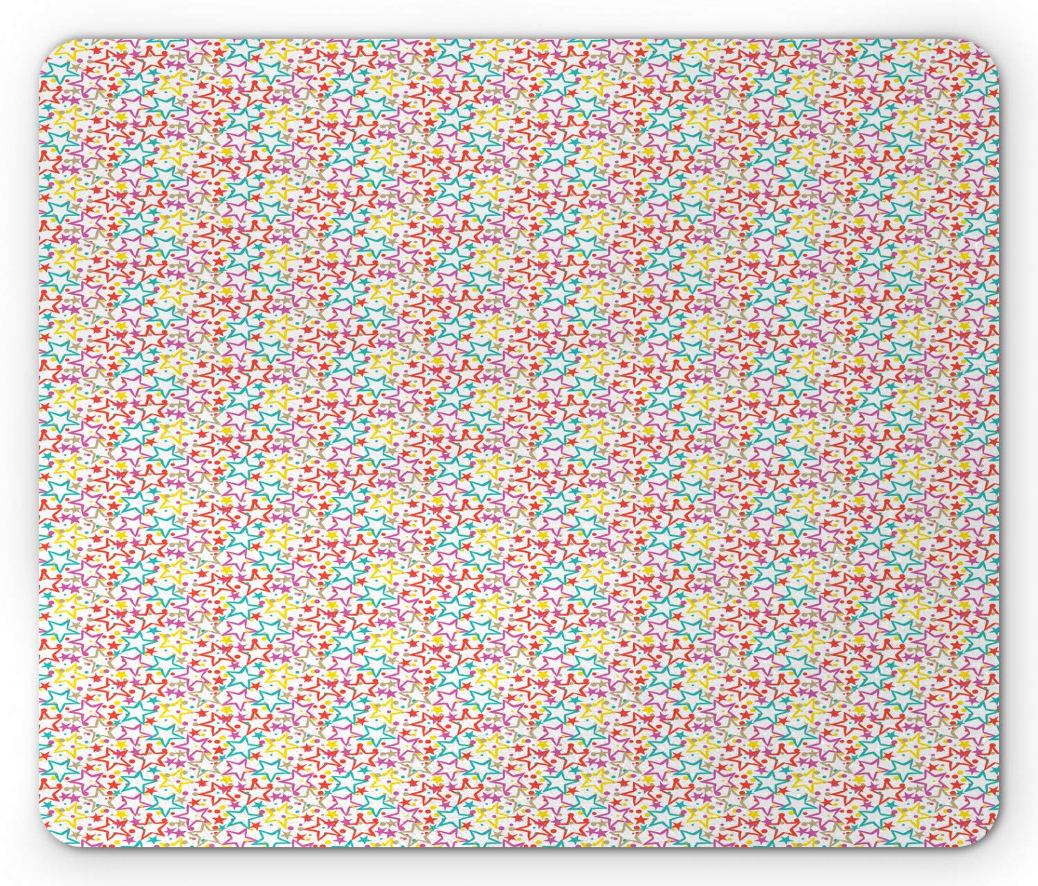 Ambesonne Geometric Mouse Pad - Colorful Outline Stars & Dots Pattern, Non-Slip Rubber Base, Standard Size Rectangle Computer Mouse Mat for Office, Gaming & Home Use