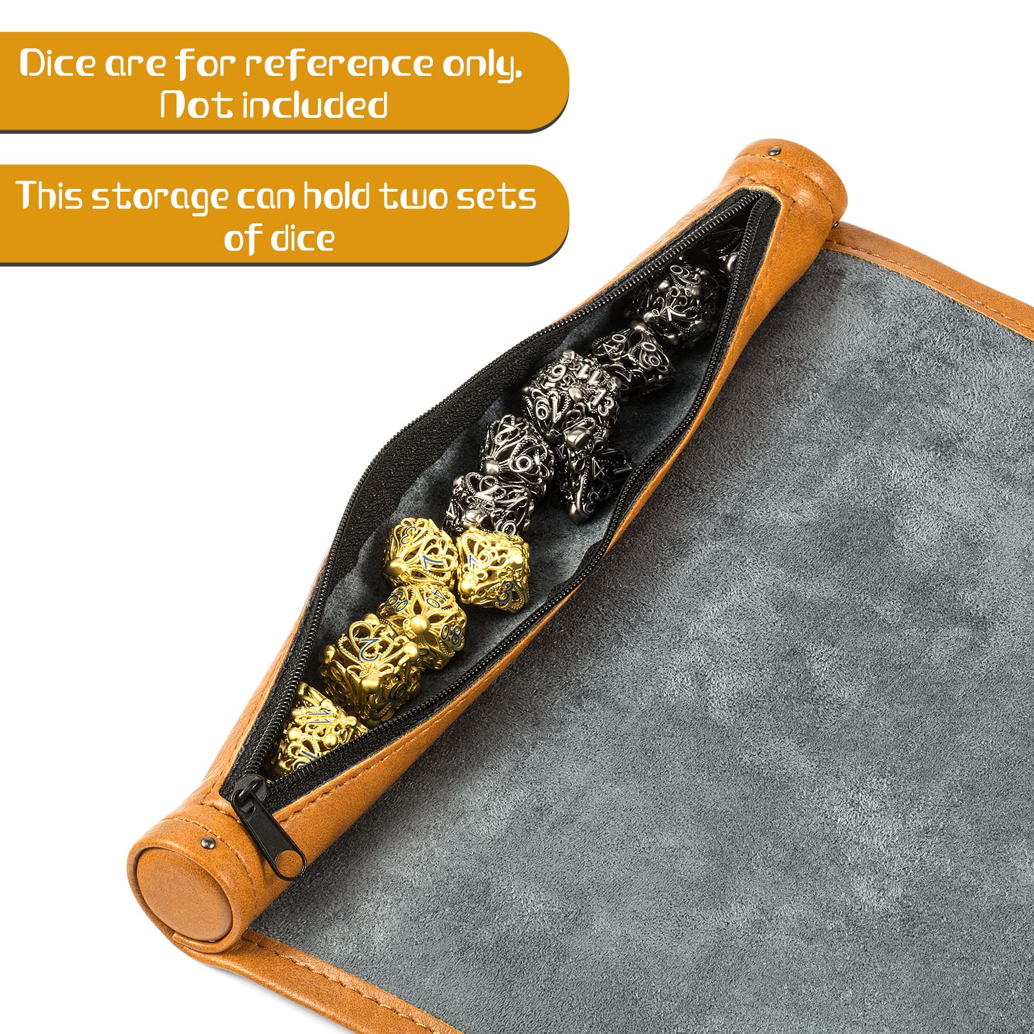DNDND 2-in-1 Scroll Dice Mat - PU Leather & Velvet Gaming Mat for Dungeons & Dragons (DND D&D) | Dice Storage & Rolling Surface for Tabletop RPGs, Board Games & Roleplaying Adventures