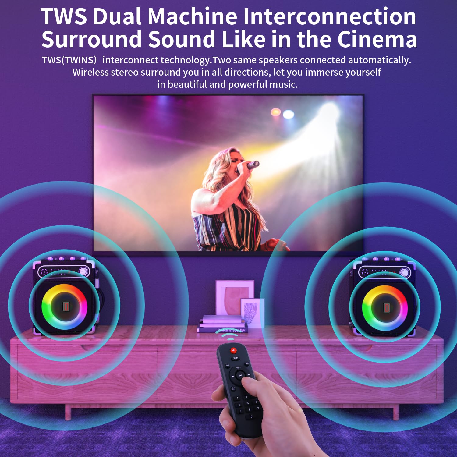 Portable Karaoke Machine with 2 Wireless Microphones - Bluetooth 5.1 Speaker with Bass/Treble Control, PA System, Remote, LED Lights, TF/USB/AUX Input, TWS, FM Radio, Recording for Home Parties, Family Gatherings & Outdoor Events