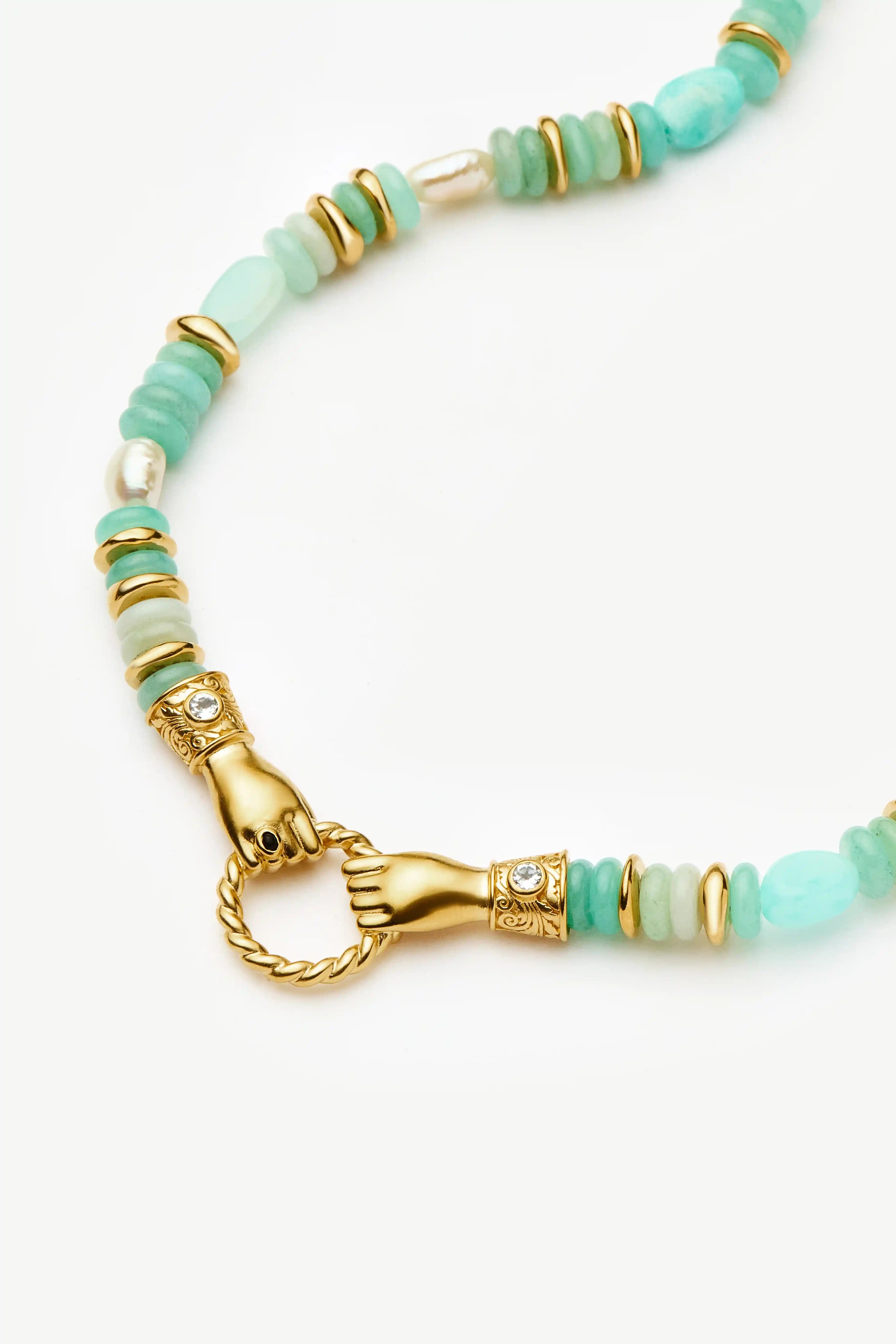 Harris Reed Chunky Beaded Gemstone Necklace - 18k Gold Plated Multi Amazonite & Pearl Statement Jewelry for Women | Elegant Gift for Birthday, Anniversary & Special Occasions | Boho Chic Fashion Accessory