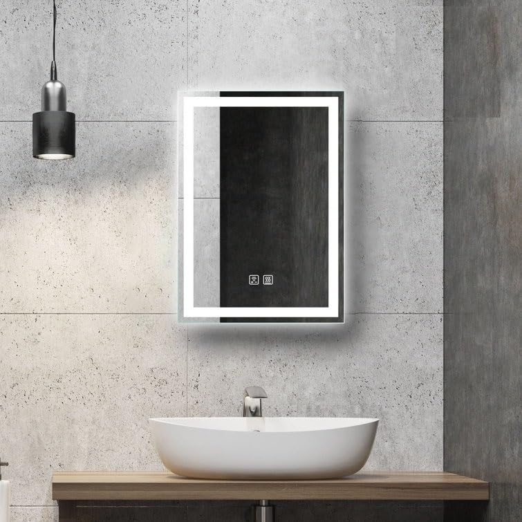 VENETIAN IMAGE LED Bathroom Mirror with Dimmable Lights - 60x80cm Backlit Vanity Mirror with 3 Color Temperatures & Anti-Fog Pad - Wall Mounted Horizontal/Vertical for Modern Bathrooms, Makeup Vanity & Spa Decor
