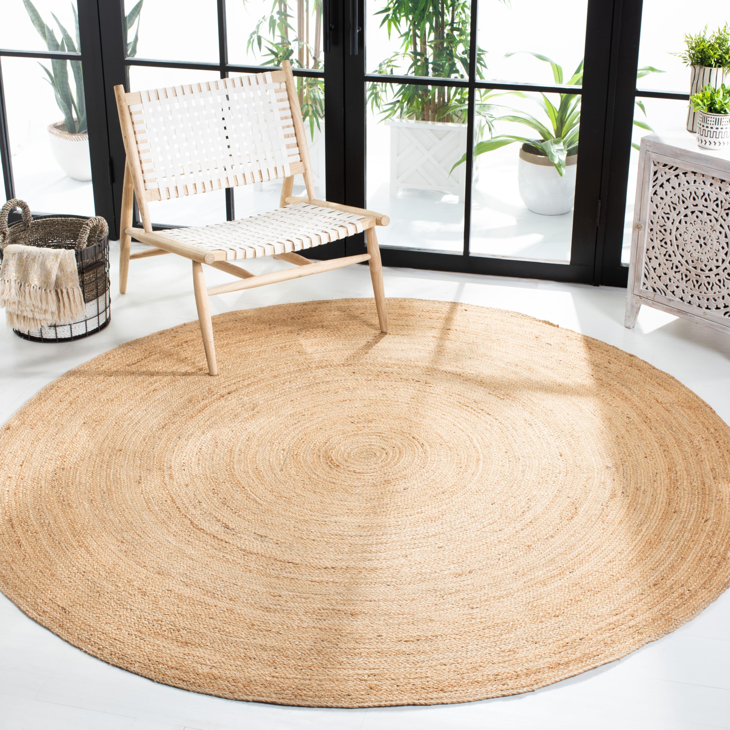 SAFAVIEH Handmade Boho Braided Jute Round Area Rug - 7' Natural Fiber, Eco-Friendly & Durable for High Traffic Areas - Perfect for Living Room, Bedroom, Dining Room & Boho Home Decor (NFB310A)