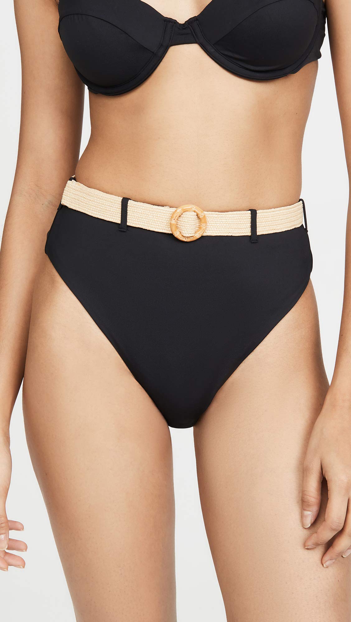 WeWoreWhat Women's Emily Bikini Bottoms - High Waisted Swimwear, Black, Medium - Perfect for Beach Vacations, Pool Parties & Summer Getaways