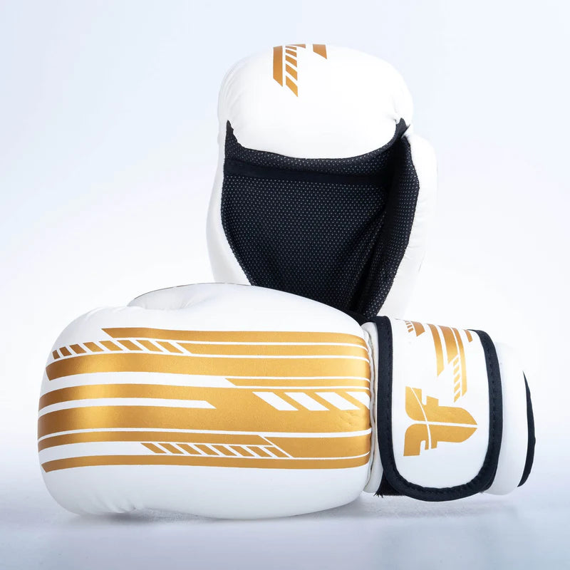 Fighter Open Gloves Quick SGP Edition - White/Gold MMA Training Gloves for Boxing, Kickboxing & Muay Thai - Perfect for Sparring & Heavy Bag Workouts