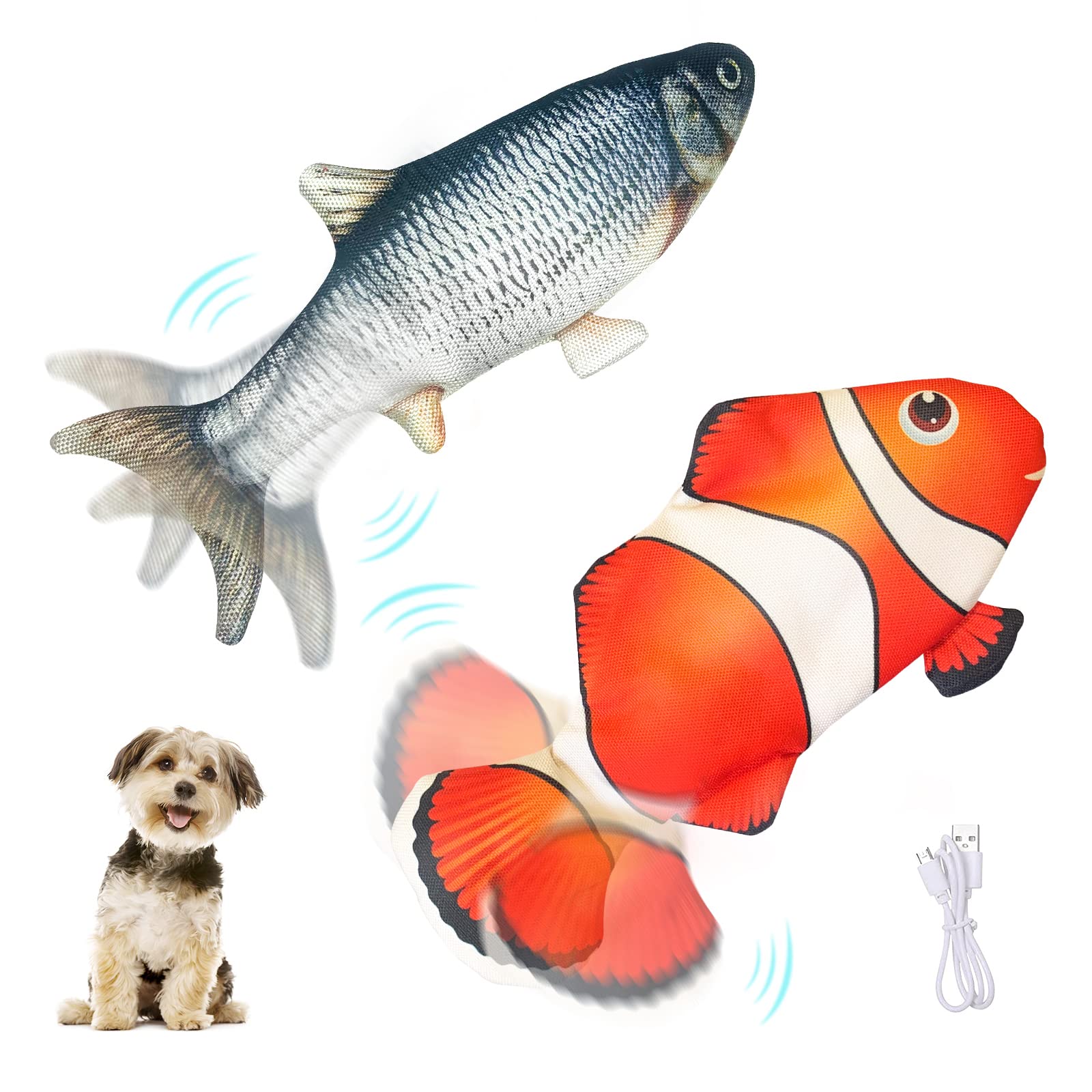 2 Pack Electric Moving Dog Fish Toy with Updated Motor - Realistic Flopping Interactive Pet Toy for Small Dogs (Washable Oxford Cloth Cover Included) - Perfect for Indoor Play, Training & Boredom Relief