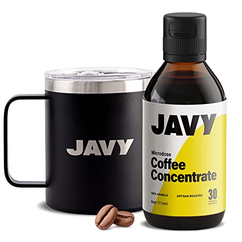 Premium Javy Coffee Cold Brew Concentrate & Insulated Travel Mug Bundle - 6 oz Coffee Concentrate + 12 oz Stainless Steel Tumbler with Handle | Artisan Roasted Coffee & Reusable Cup Set for Office, Commuting & Outdoor Adventures