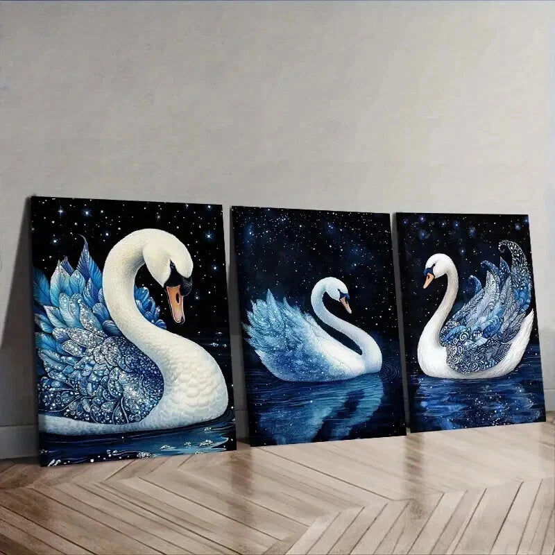 3-Piece Magnificent White Swan Painting Wall Art Set - Framed Canvas 50x70cm (20x28in) - High Quality Print - 100% Australian Made - Ready to Hang - Perfect for Living Room, Bedroom & Office Decor