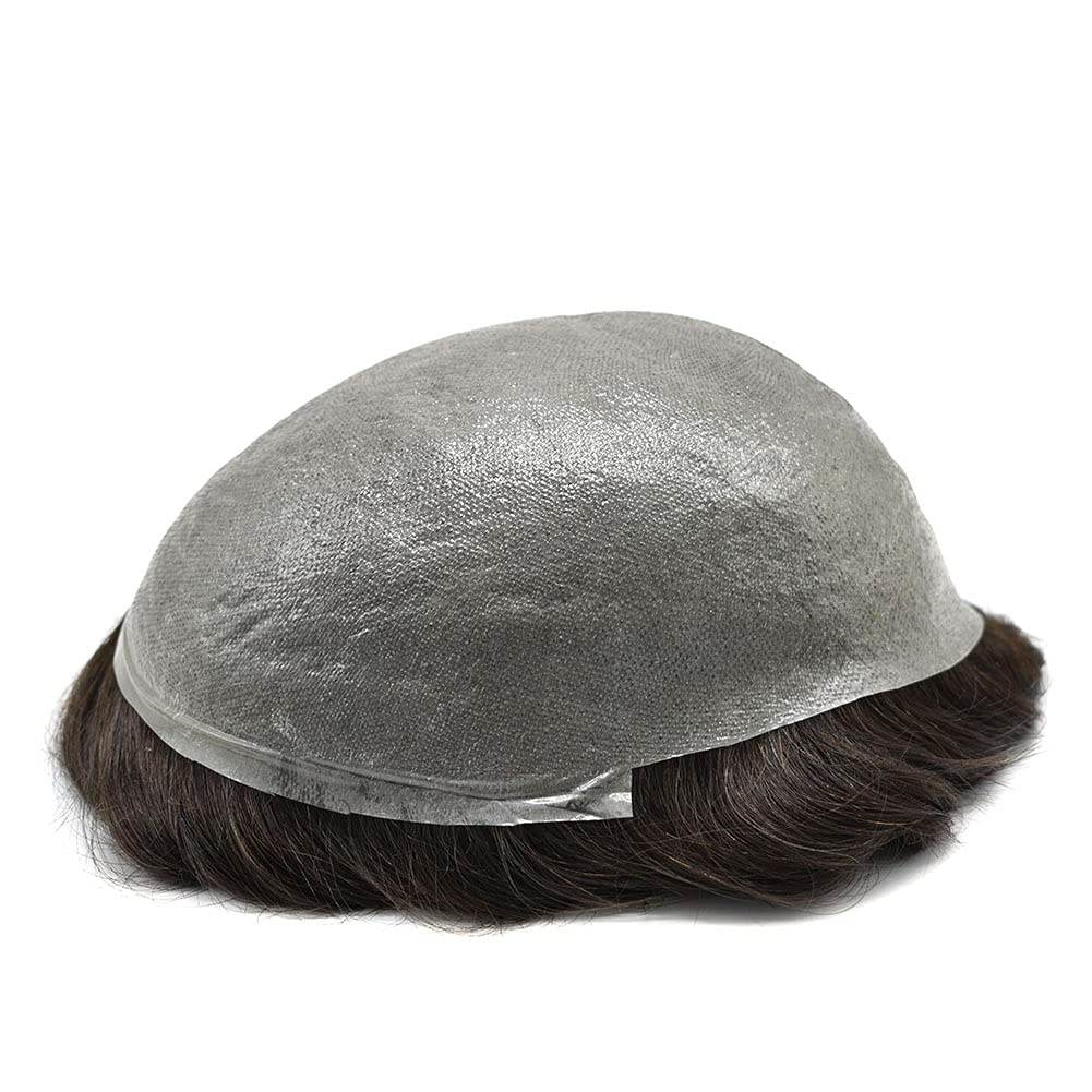 Undetectable 0.06-0.08mm Thin Skin PU V Loop Men's Toupee - 100% Human Hair Replacement System (Light to Medium Density, 540 Medium Light Brown with 40% Gray) - Perfect for Daily Wear, Special Occasions & Hair Loss Solutions