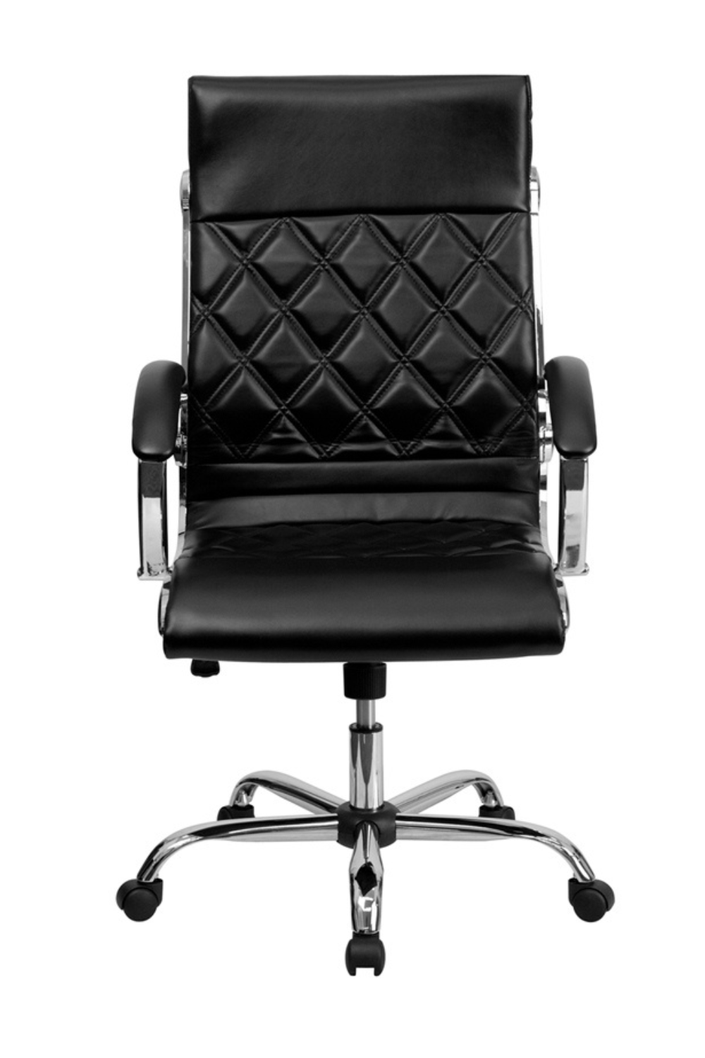 FLASH Merideth High Back Designer Quilted Black LeatherSoft Executive Office Chair - Ergonomic Swivel Chair with Chrome Base & Adjustable Arms for Home Office, Conference Room, and Workspace