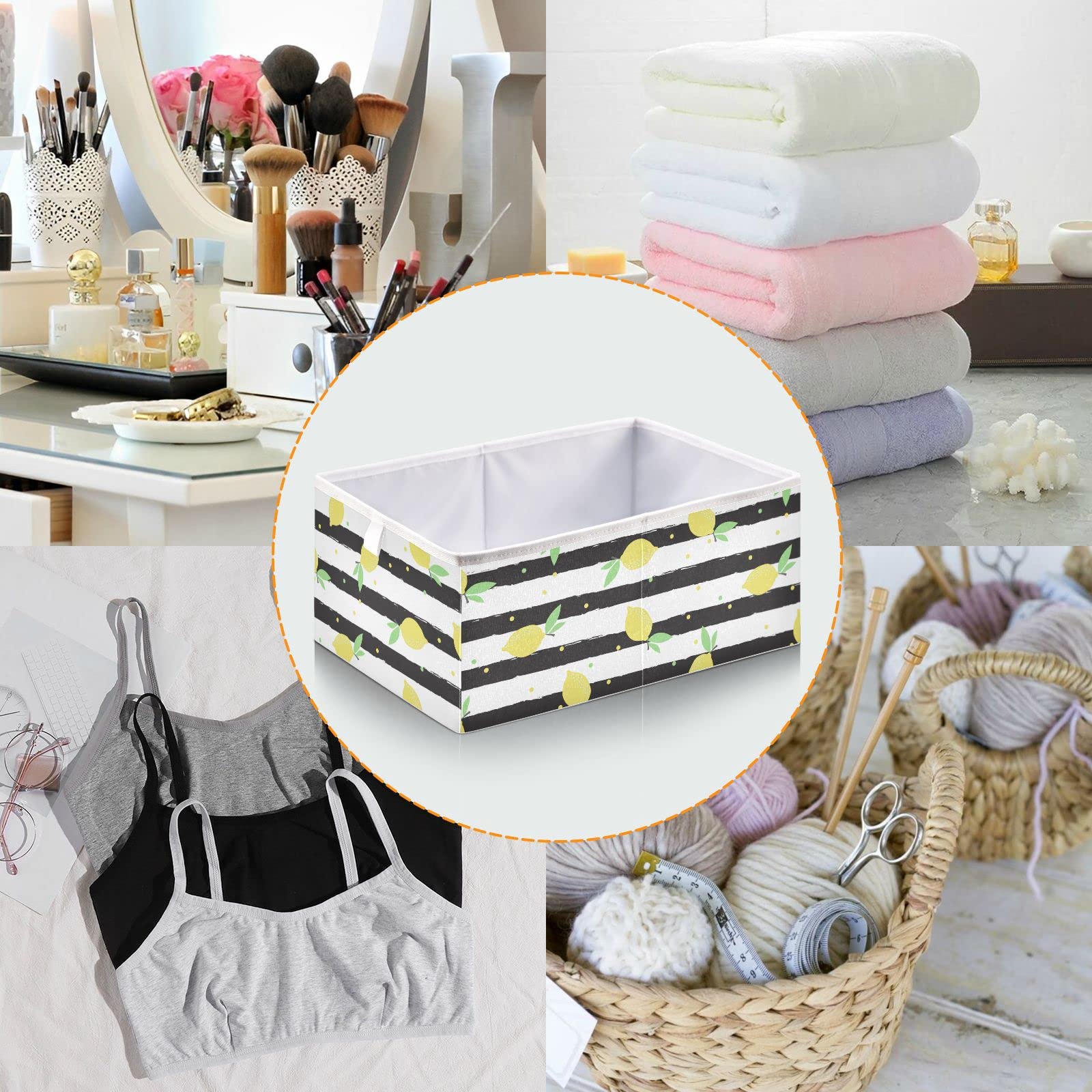 DOMIKING Foldable Storage Bin with Sturdy Handle - Lemons Design Storage Basket for Closet, Shelves & Bedroom Organization | Perfect for Gift Wrapping, Home Decor & Seasonal Storage