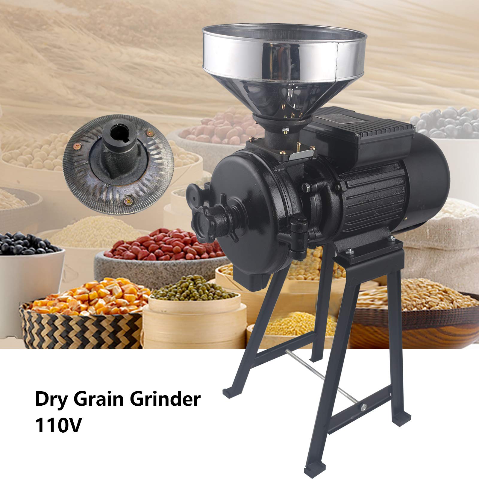 1500W Commercial Electric Grain Mill Grinder - 110V Flour Grinder Machine for Wheat, Corn, Coffee, Spices & Herbs | Perfect for Home Kitchens, Bakeries & Commercial Use | Grind Grains, Nuts & Dry Ingredients
