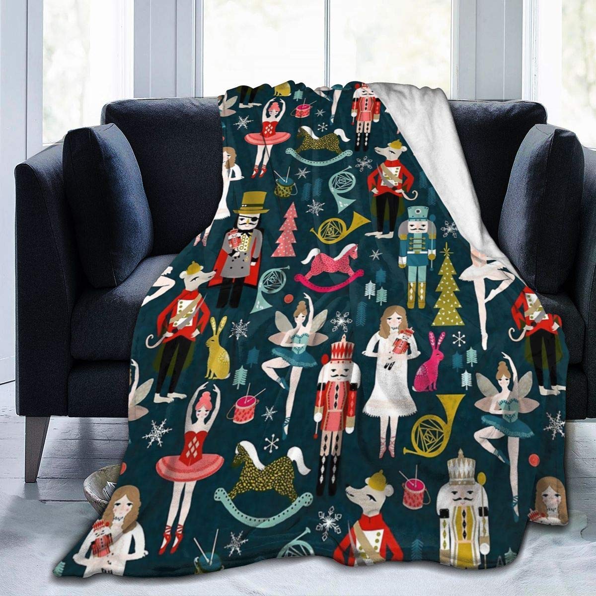 Nutcracker Ballet Christmas Dance Fleece Blanket for Women - Reversible Plush Throw Blanket, Washable & Foldable, Soft Fuzzy Blanket for Couch, Sofa, Home, Office, Beach & Travel