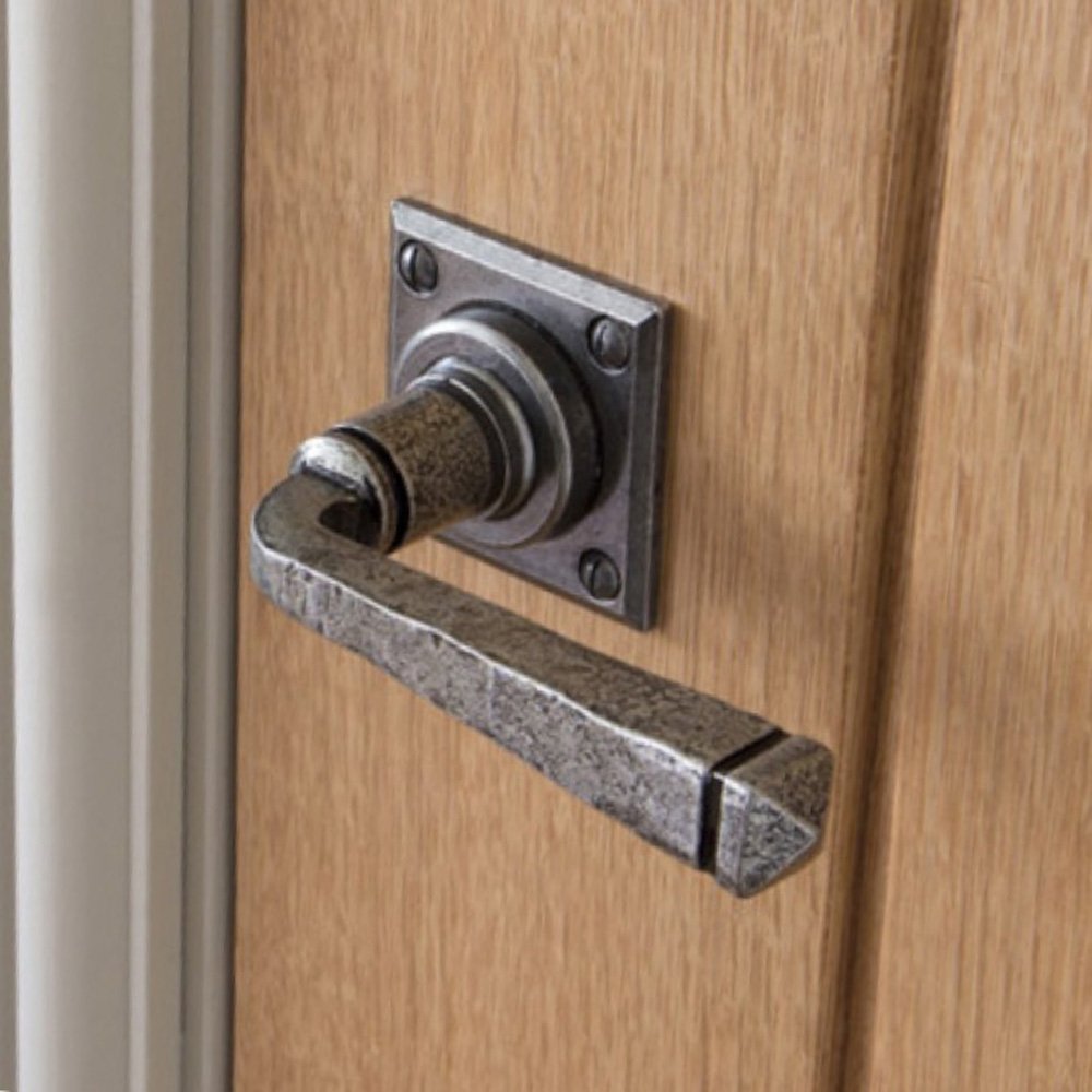 Vintage Pewter Avon Lever Door Handles with Square Rose Backplate - Perfect for Victorian Home Restoration & Antique Door Hardware Upgrade