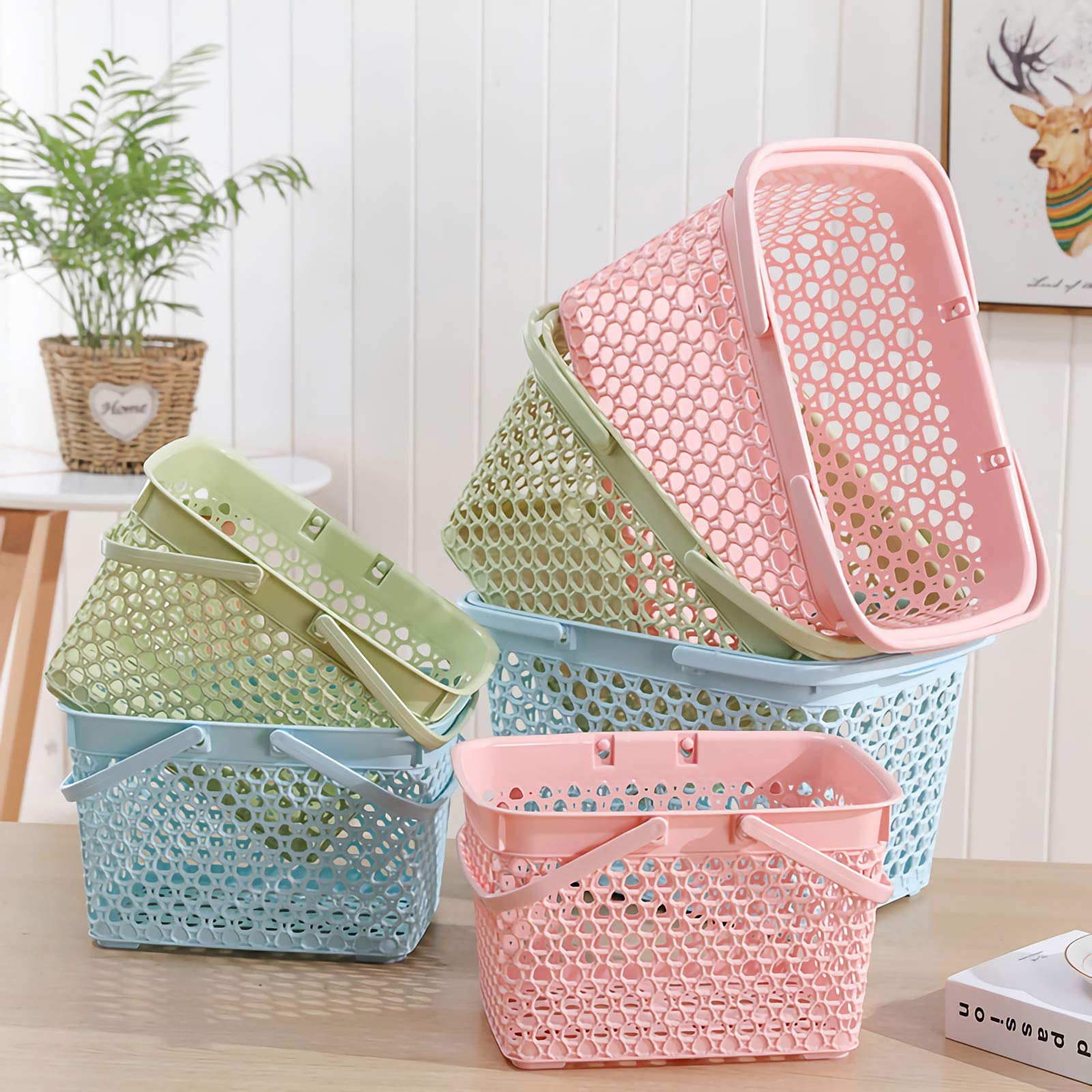 Anyoifax Portable Shower Caddy Tote - Plastic Storage Basket with Handle for Bathroom, Kitchen, Pantry, Dorm & Garage Organization - 11.2 x 7.9 x 6.8 Inches - Pink | Perfect for College Students, Camping & Small Space Storage Solutions