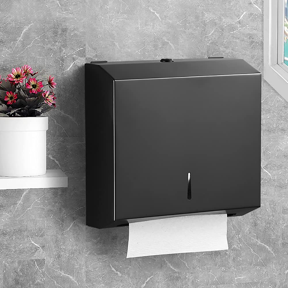 Premium Stainless Steel Lockable Jumbo Roll Toilet Paper Dispenser - Bathroom Paper Holder & Towel Storage (Black) | Ideal for Home, Office & Commercial Restrooms