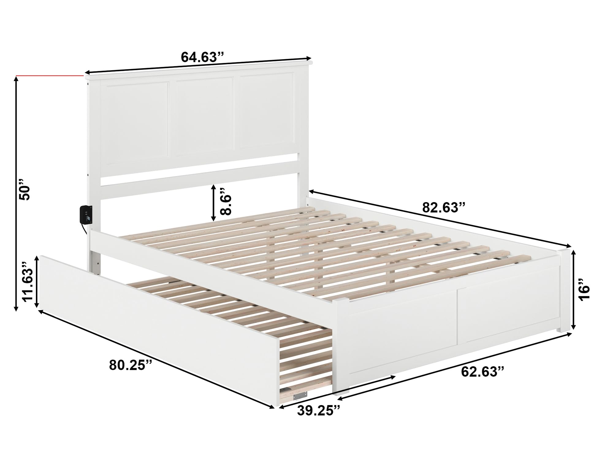 AFI Madison Queen Size Platform Bed with Footboard & Twin XL Trundle in White - Modern Bedroom Furniture for Small Spaces & Guest Rooms