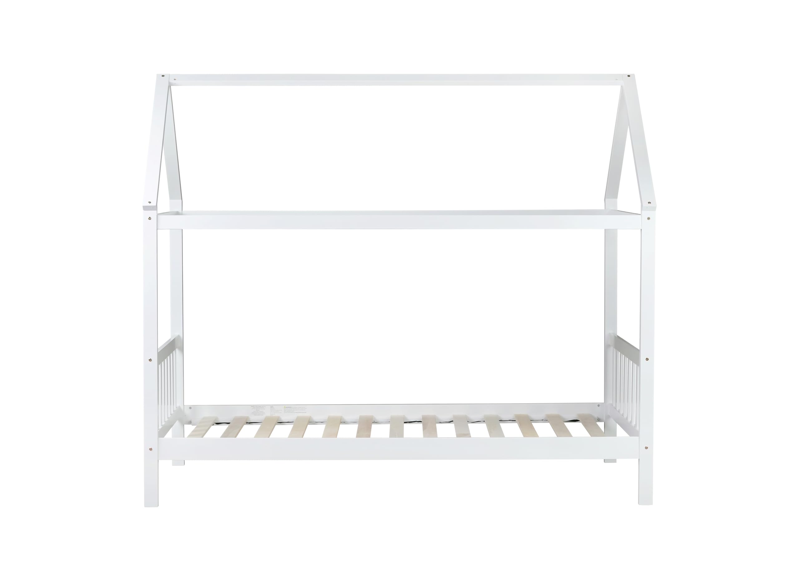 Montessori Twin Size House Bed for Kids - Solid Rubber Wood Platform Bed with Headboard, Footboard & Roof - Low Profile Bed Frame for Girls, Boys & Teens - Ideal for Bedrooms, Playrooms & Montessori Learning Spaces - White