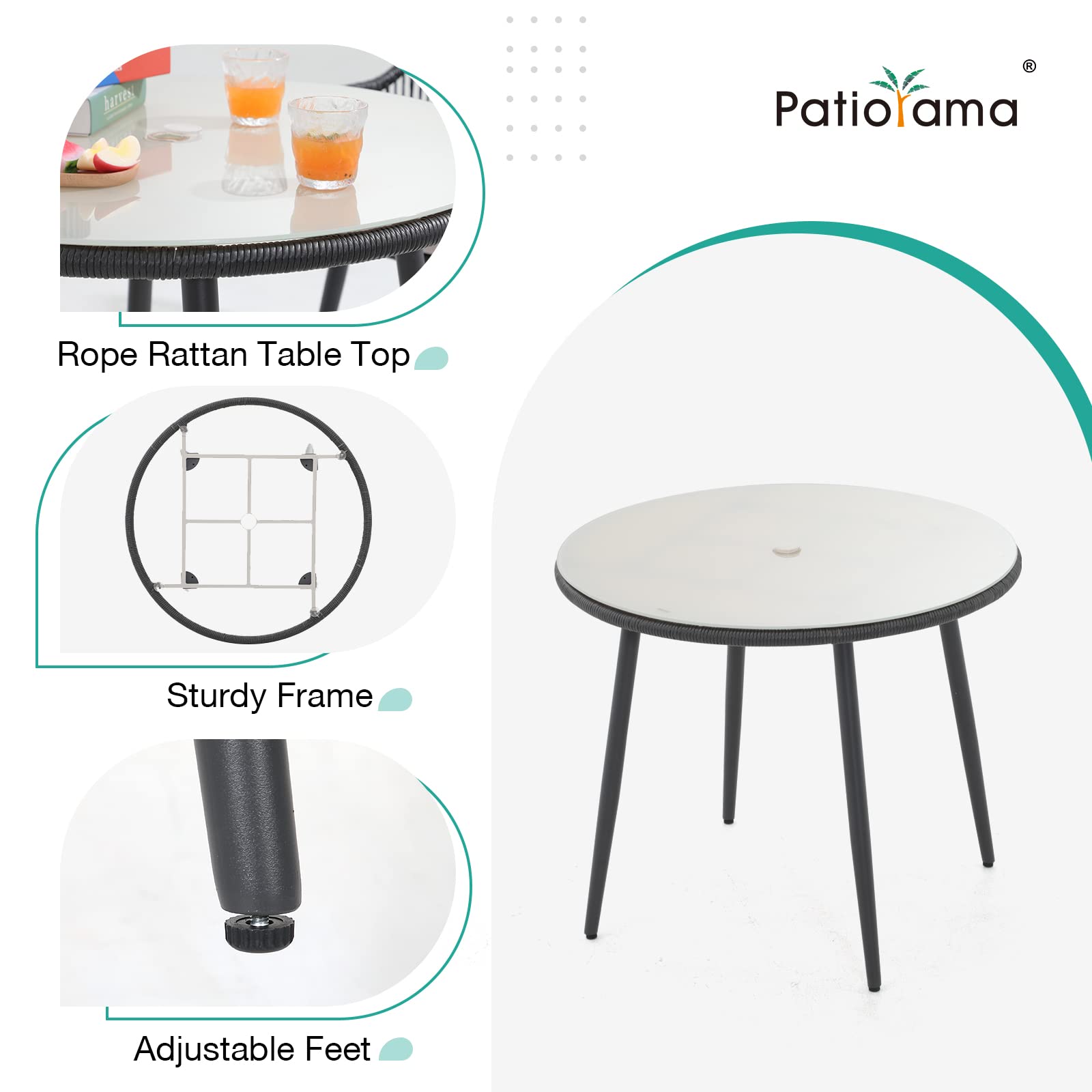 **Patiorama 5-Piece Outdoor Dining Set - All-Weather Rattan Wicker Patio Furniture with 4 Cushioned Chairs & Glass Table (Black) - Perfect for Backyard, Garden, Poolside & Outdoor Entertaining**