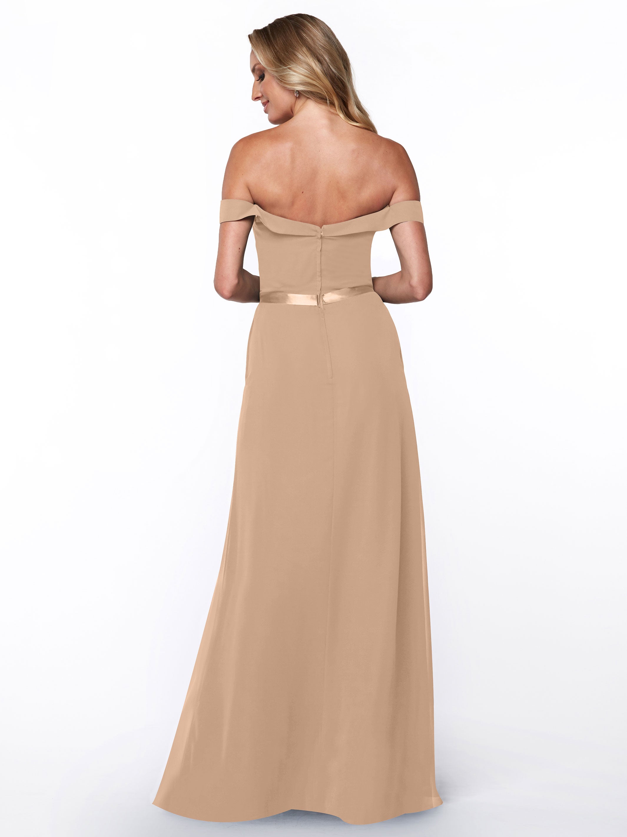 Elegant Off-The-Shoulder Chiffon A-Line Bridesmaid Dress with Sash - Perfect for Weddings, Formal Events & Special Occasions