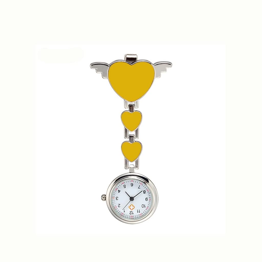 Vintage Nurse Pocket Watch with Round Dial, Quartz Movement & Angel Band Brooch - Yellow | Perfect for Medical Professionals, Nurses & Doctors (Ideal for Clinical Use & Gift Giving)