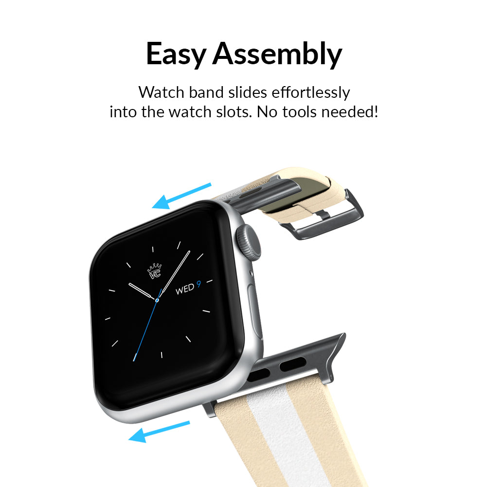Tan & White Stripes Apple Watch Band - Soft Nylon Sport Strap for Apple Watch Series 9/8/7/6/SE/5/4/3/2/1 - Adjustable & Breathable for Workout, Running & Daily Wear