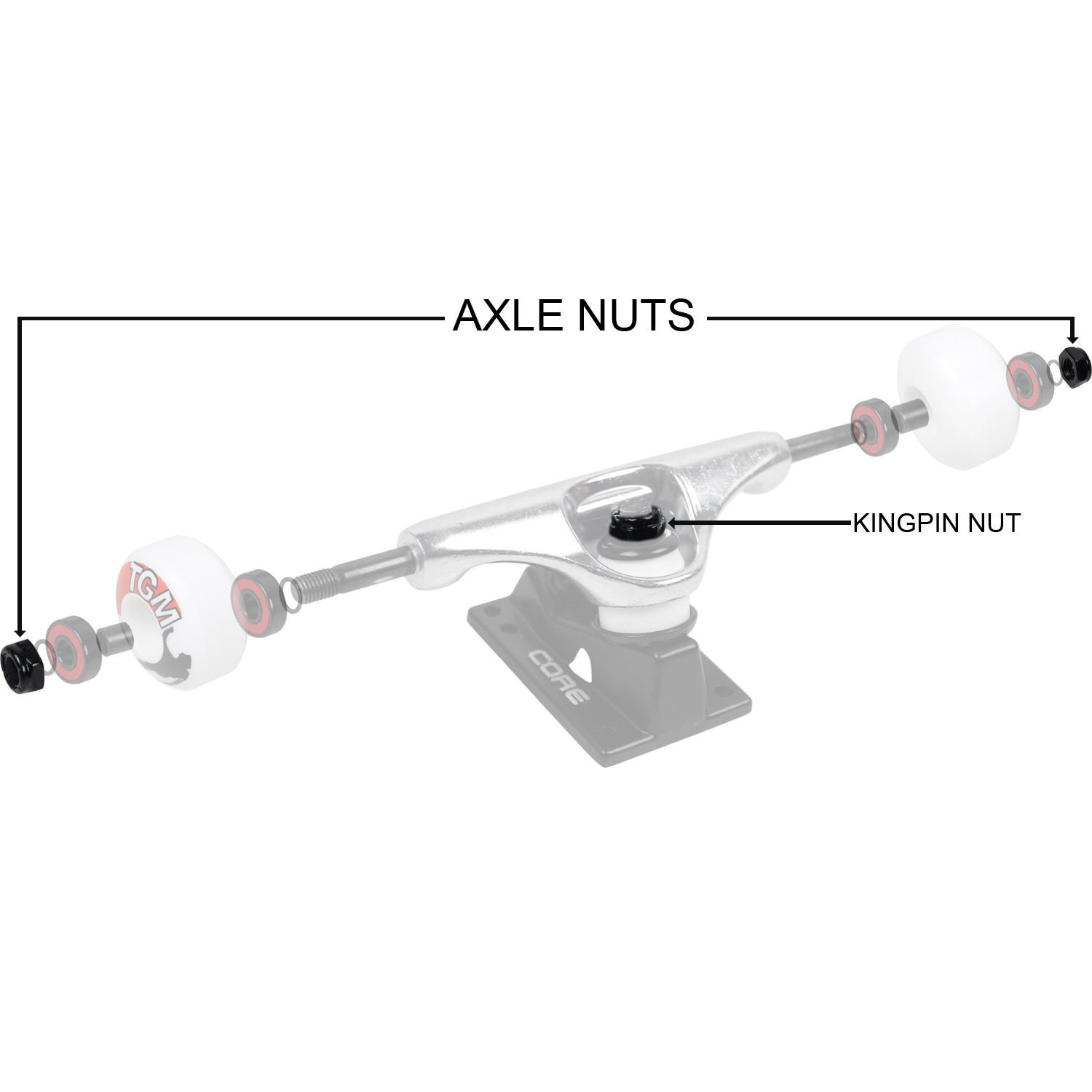 Premium Bones Skateboard Hardcore Soft Bushings Kit - Includes Axle, Kingpin Nuts & Speed Washers - Perfect for Street Skating, Park Riding & Smooth Turns