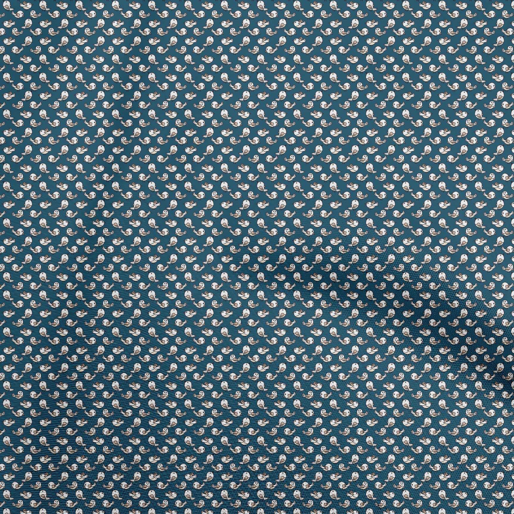 oneOone Velvet Blue Fabric Bird Print - 58 Inch Wide Sewing Material for DIY Clothing, Quilting & Home Decor | Premium Cotton Fabric by The Yard
