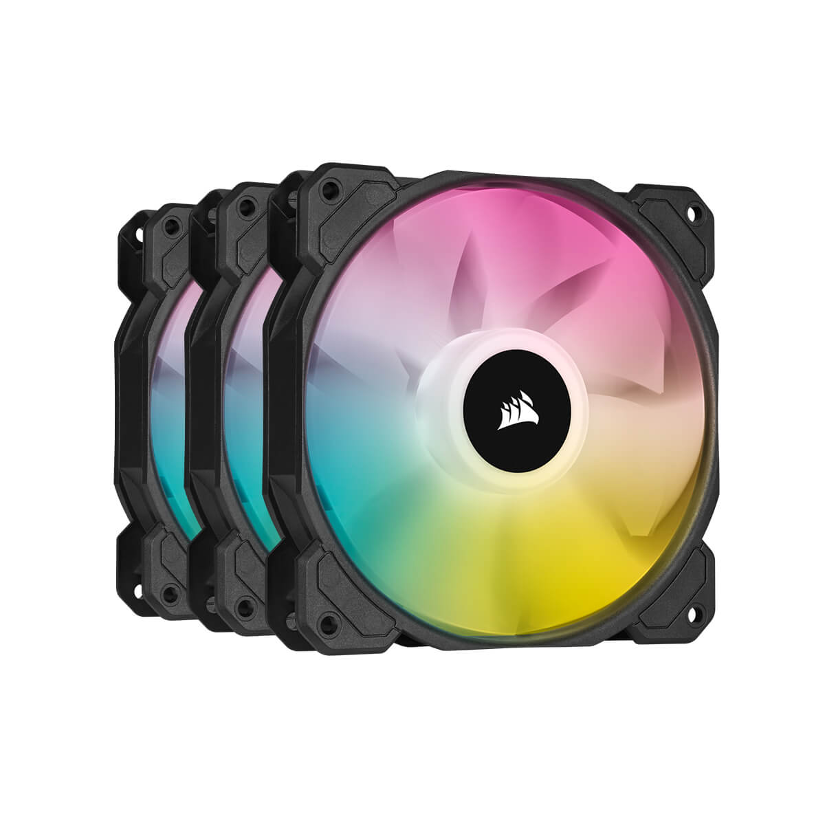 Corsair iCUE SP120 RGB ELITE High Performance 120mm PWM Cooling Fan - Triple Pack with Lighting Node CORE - Perfect for PC Gaming, Case Cooling, and Custom RGB Builds